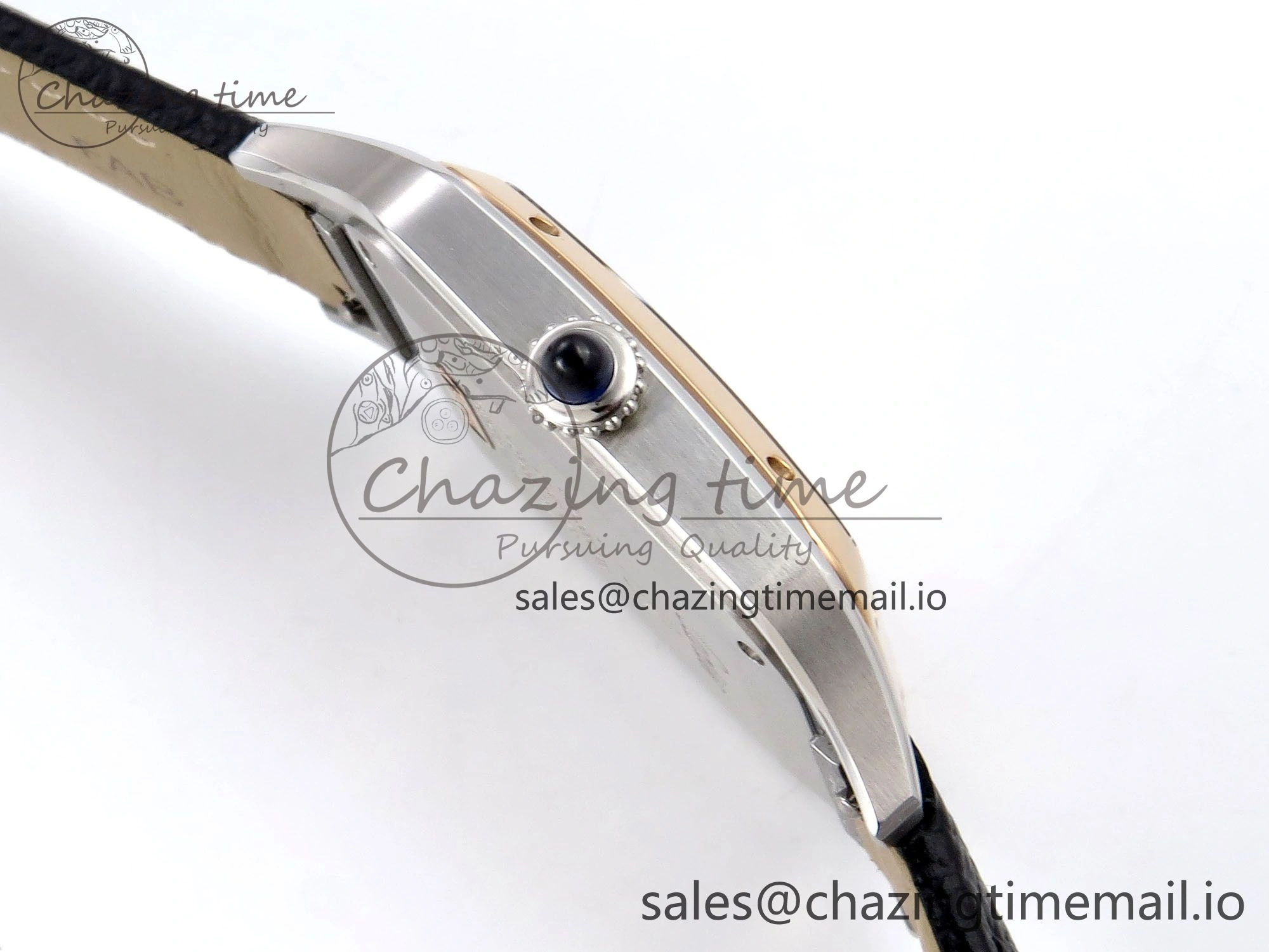 Santos Dumont 31.4mm SS RG AF 1:1 Best Edition Silver Dial on Black Leather Strap A157