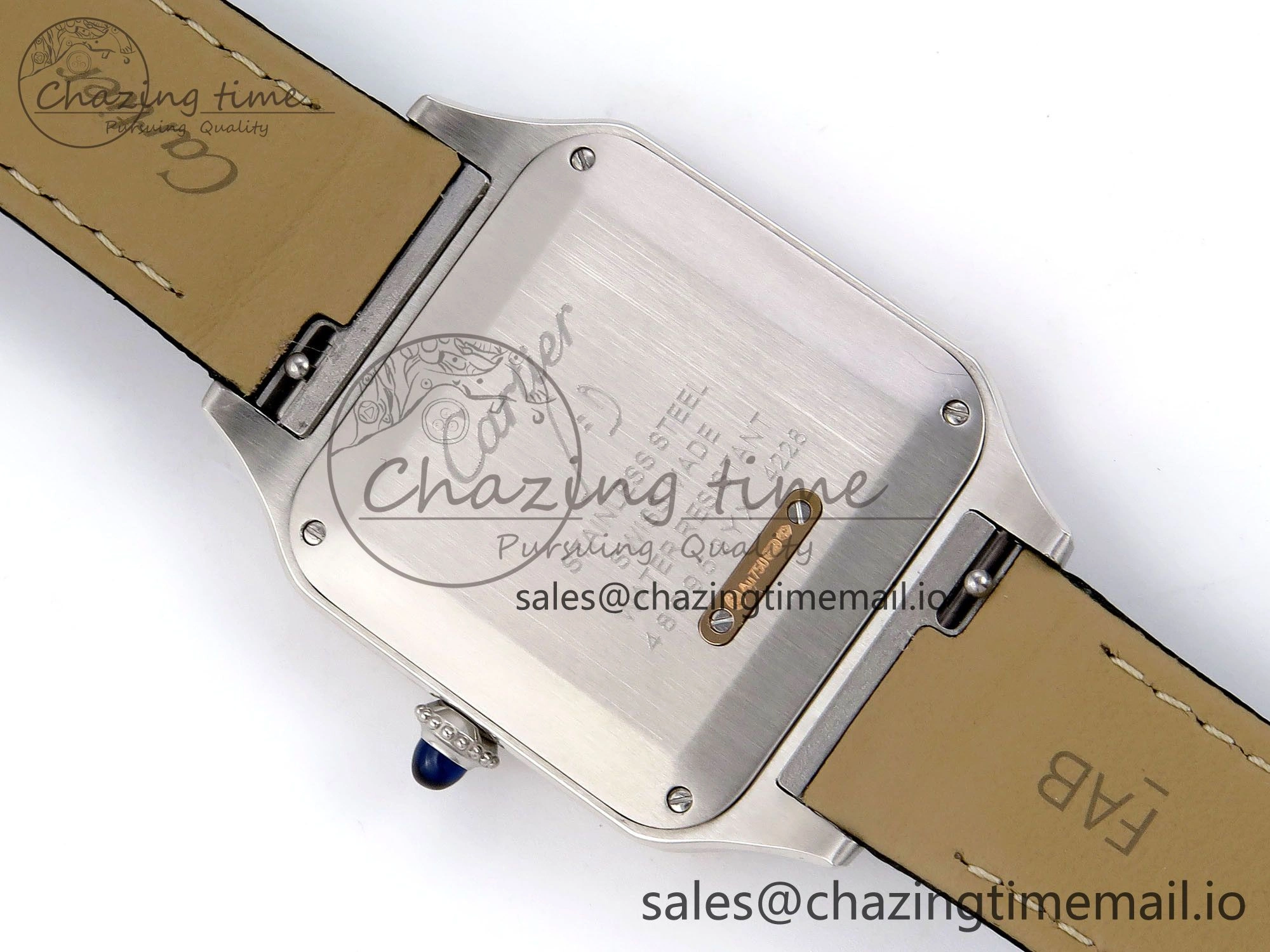 Santos Dumont 31.4mm SS RG AF 1:1 Best Edition Silver Dial on Black Leather Strap A157