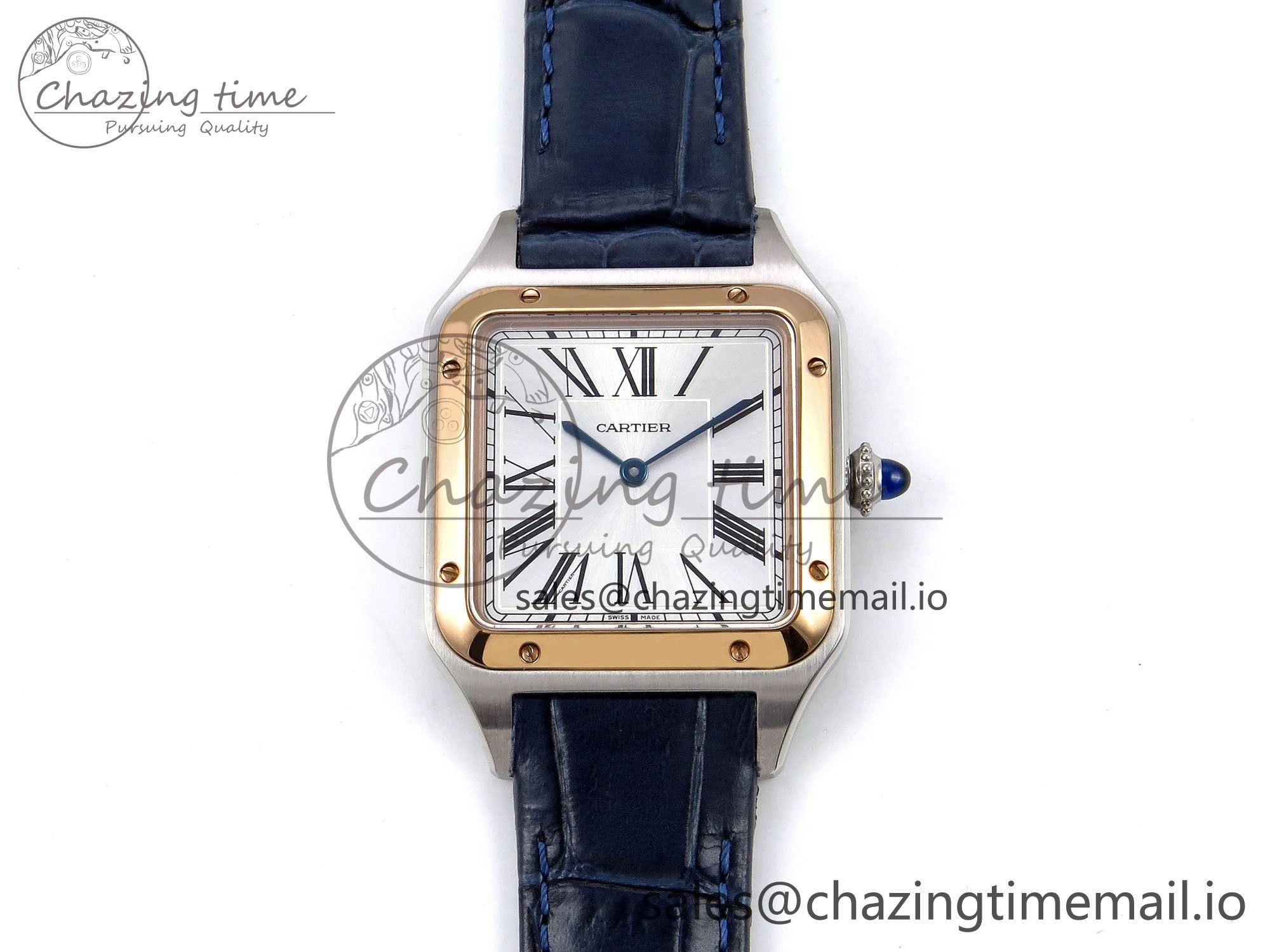 Santos Dumont 31.4mm SS RG AF 1:1 Best Edition Silver Dial on Blue Croco Strap A157