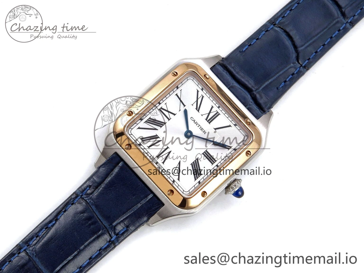 Santos Dumont 31.4mm SS RG AF 1:1 Best Edition Silver Dial on Blue Croco Strap A157
