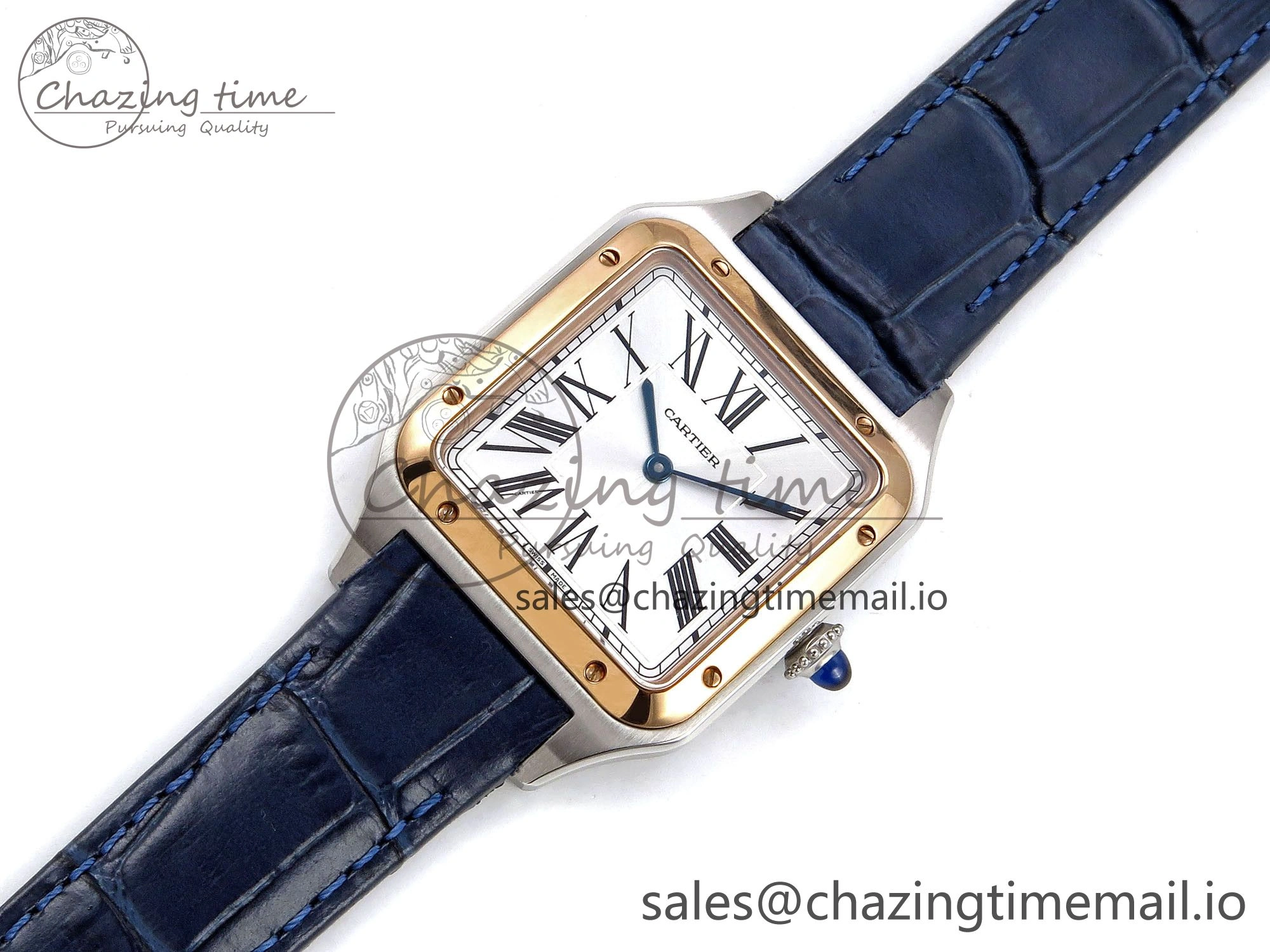 Santos Dumont 31.4mm SS RG AF 1:1 Best Edition Silver Dial on Blue Croco Strap A157