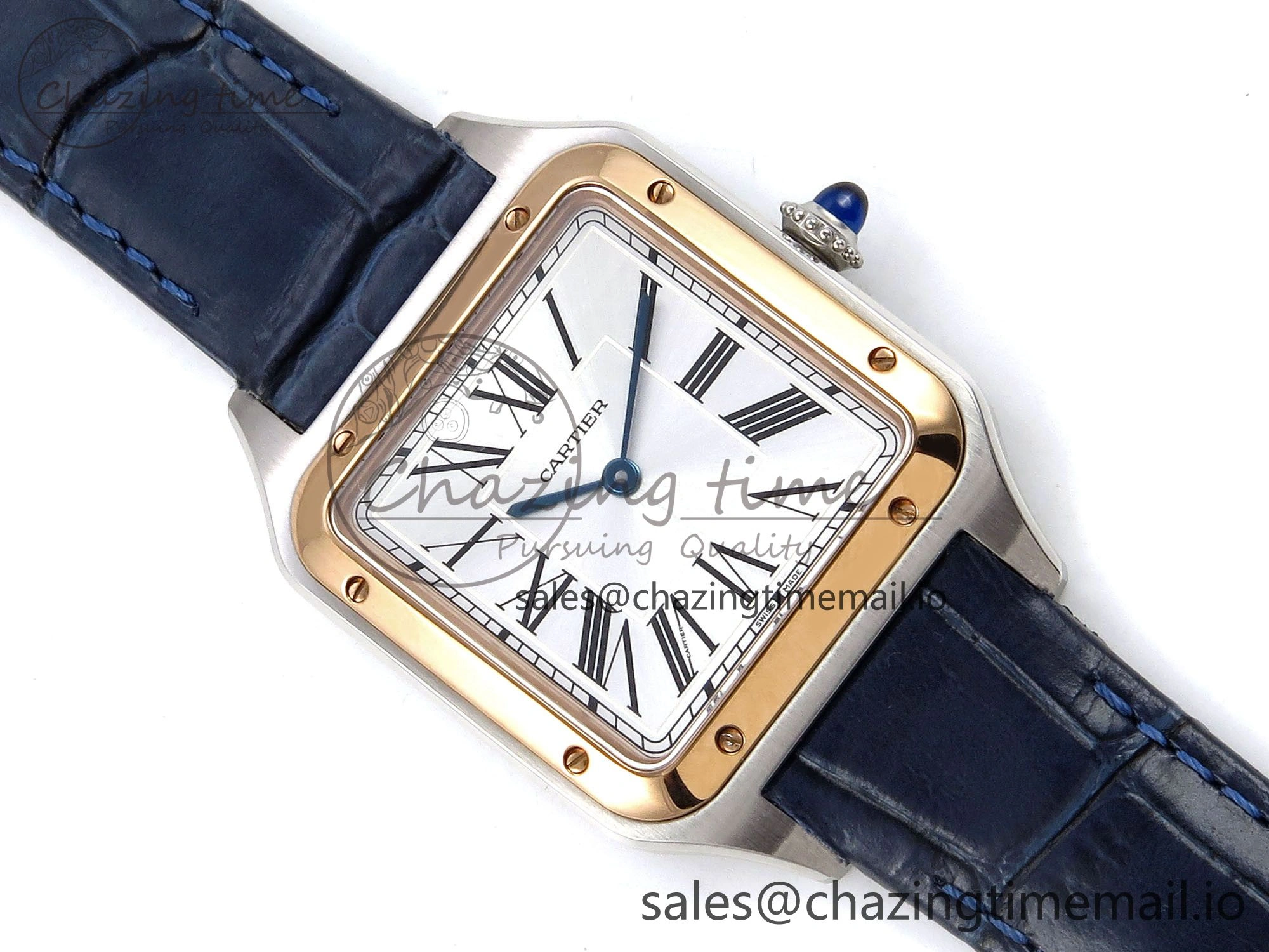 Santos Dumont 31.4mm SS RG AF 1:1 Best Edition Silver Dial on Blue Croco Strap A157