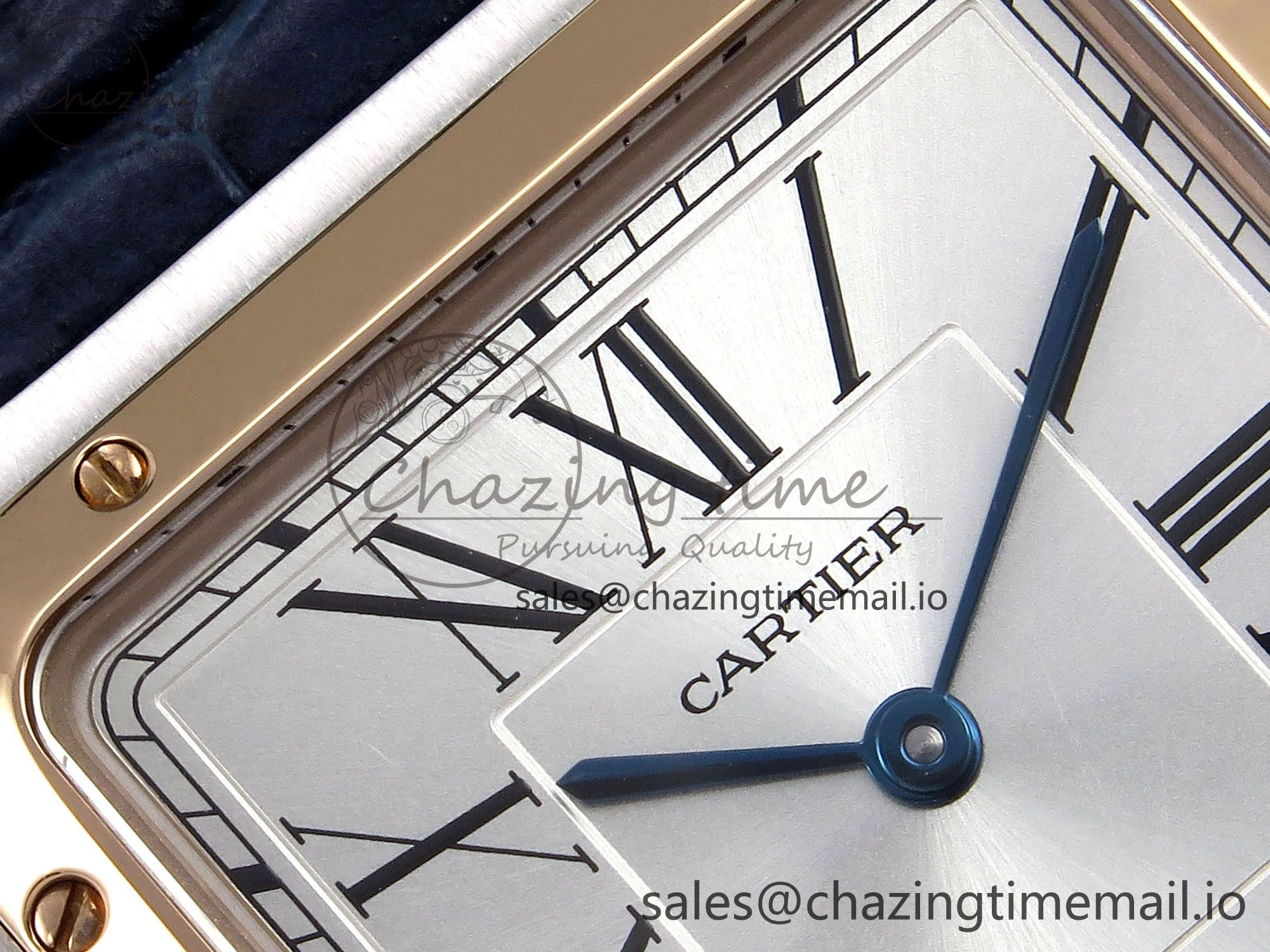 Santos Dumont 31.4mm SS RG AF 1:1 Best Edition Silver Dial on Blue Croco Strap A157