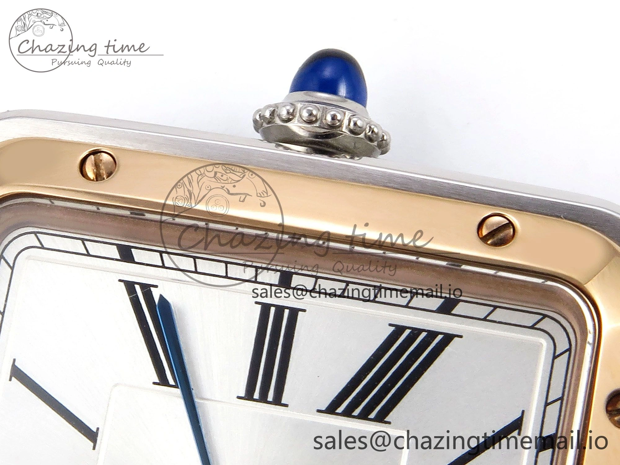 Santos Dumont 31.4mm SS RG AF 1:1 Best Edition Silver Dial on Blue Croco Strap A157