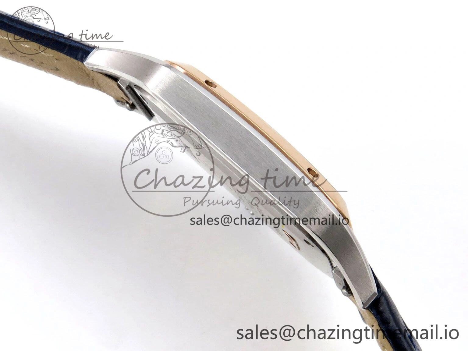 Santos Dumont 31.4mm SS RG AF 1:1 Best Edition Silver Dial on Blue Croco Strap A157