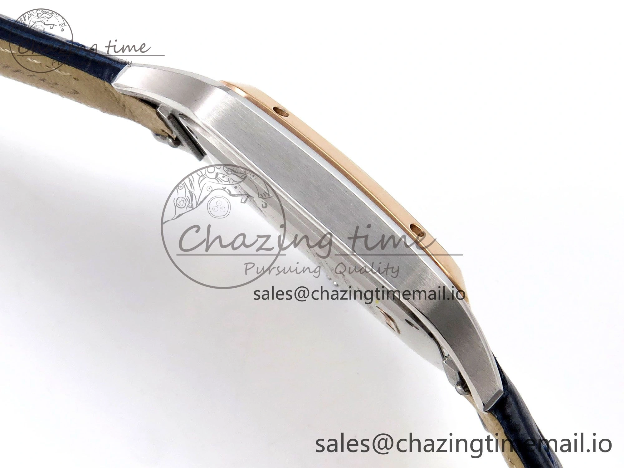 Santos Dumont 31.4mm SS RG AF 1:1 Best Edition Silver Dial on Blue Croco Strap A157