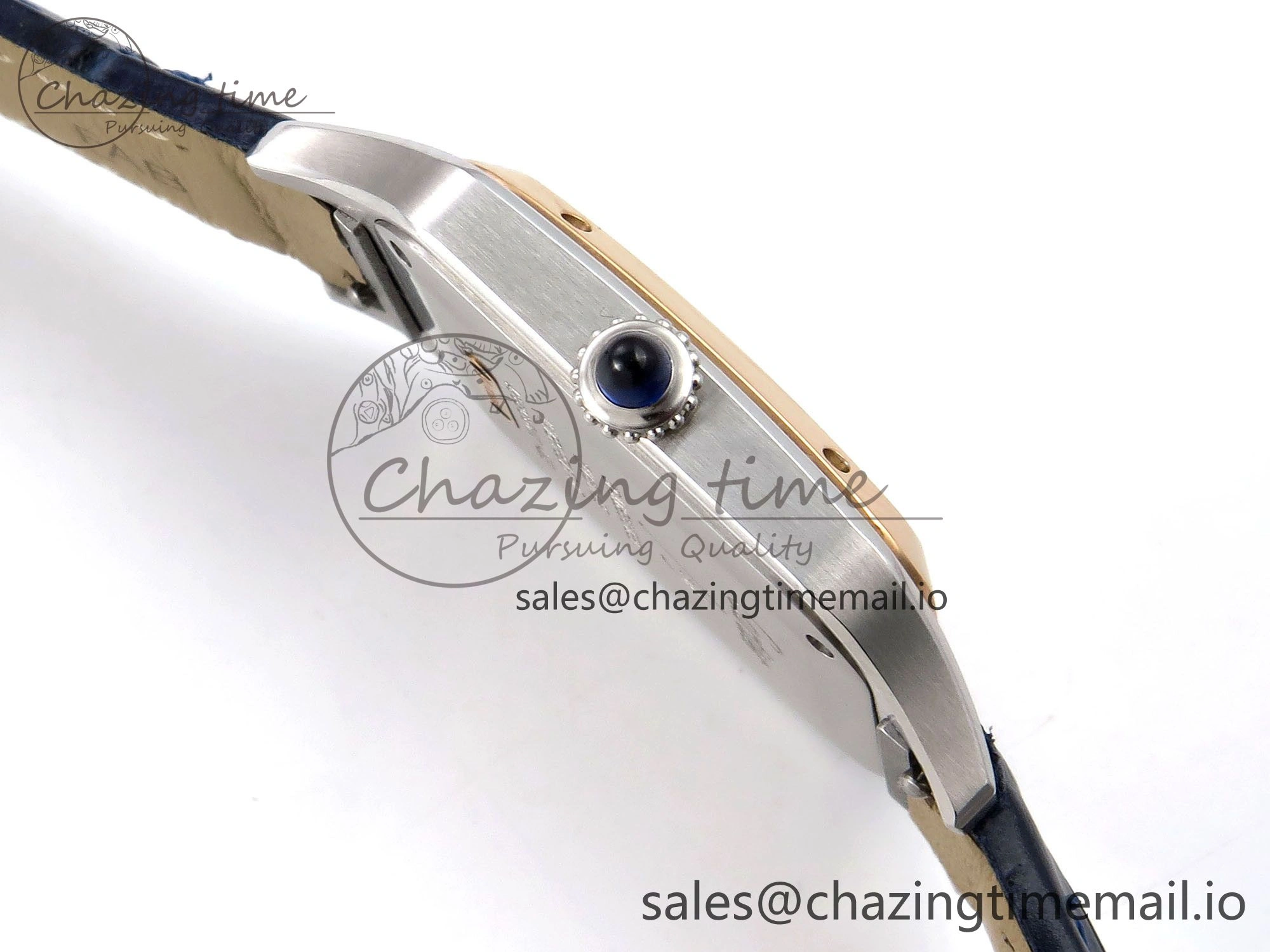 Santos Dumont 31.4mm SS RG AF 1:1 Best Edition Silver Dial on Blue Croco Strap A157
