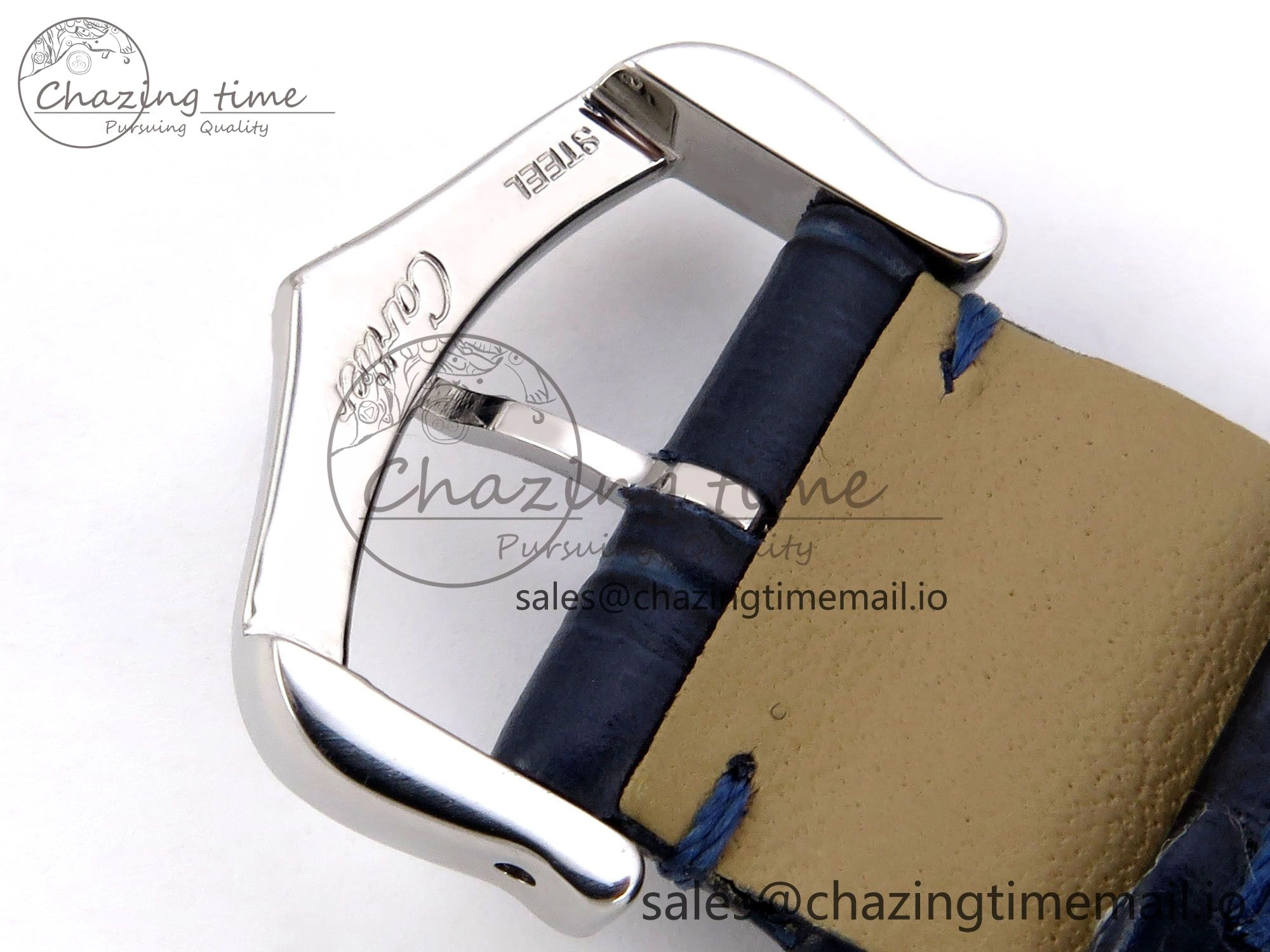 Santos Dumont 31.4mm SS RG AF 1:1 Best Edition Silver Dial on Blue Croco Strap A157