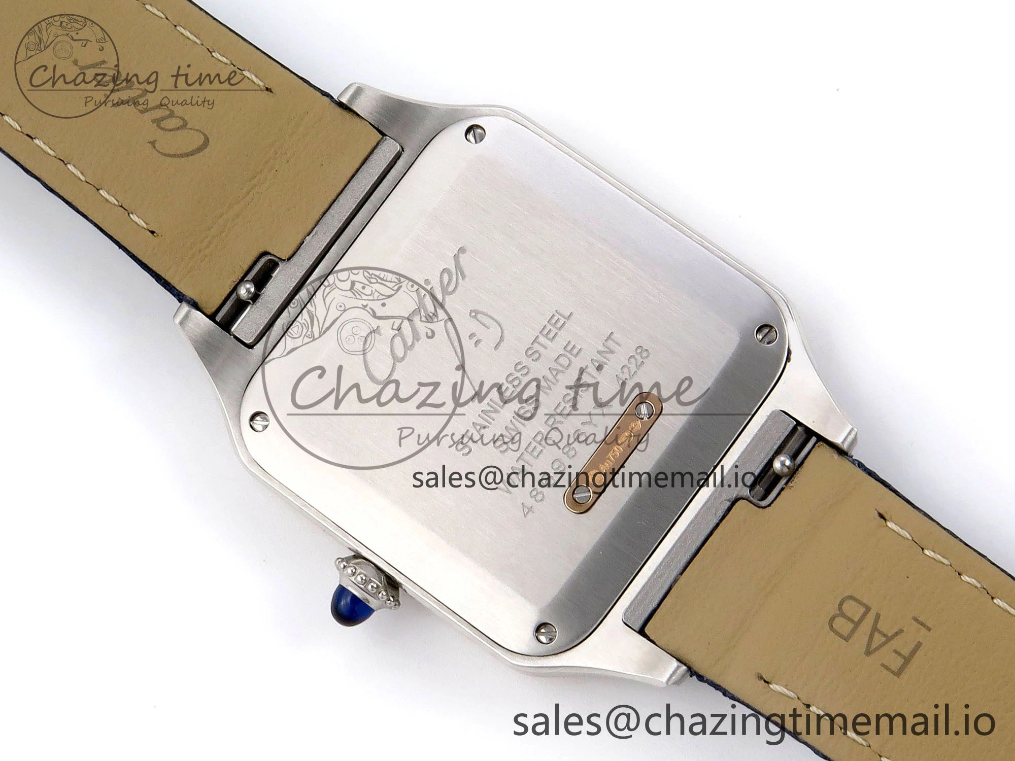 Santos Dumont 31.4mm SS RG AF 1:1 Best Edition Silver Dial on Blue Croco Strap A157