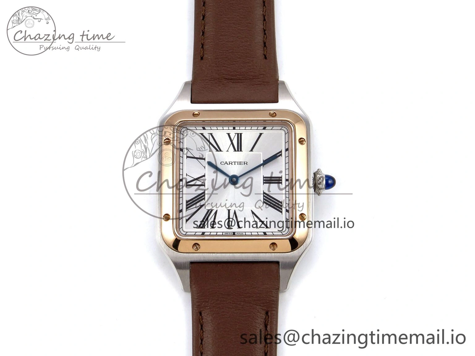 Santos Dumont 31.4mm SS RG AF 1:1 Best Edition Silver Dial on Brown Leather Strap A157