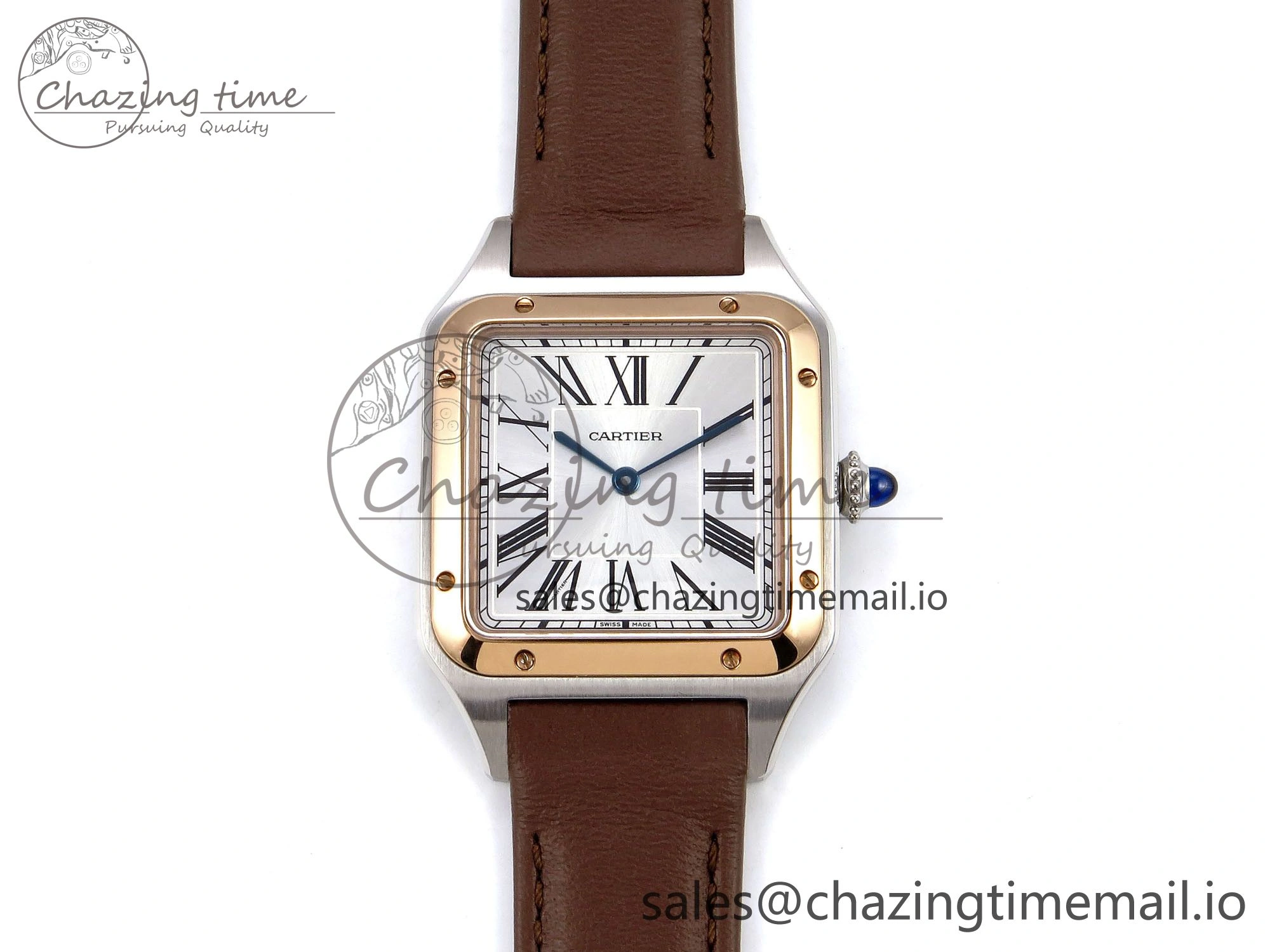 Santos Dumont 31.4mm SS RG AF 1:1 Best Edition Silver Dial on Brown Leather Strap A157