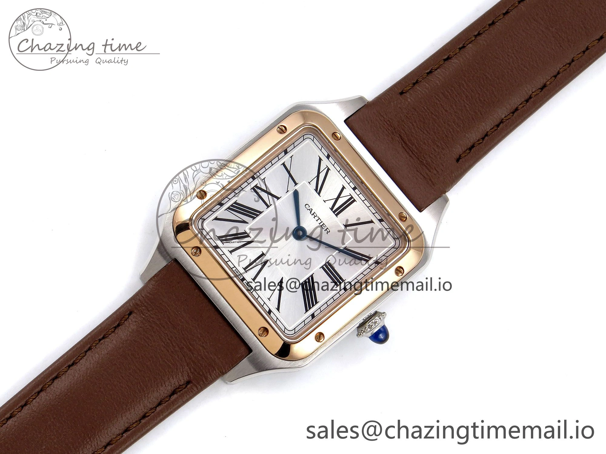 Santos Dumont 31.4mm SS RG AF 1:1 Best Edition Silver Dial on Brown Leather Strap A157