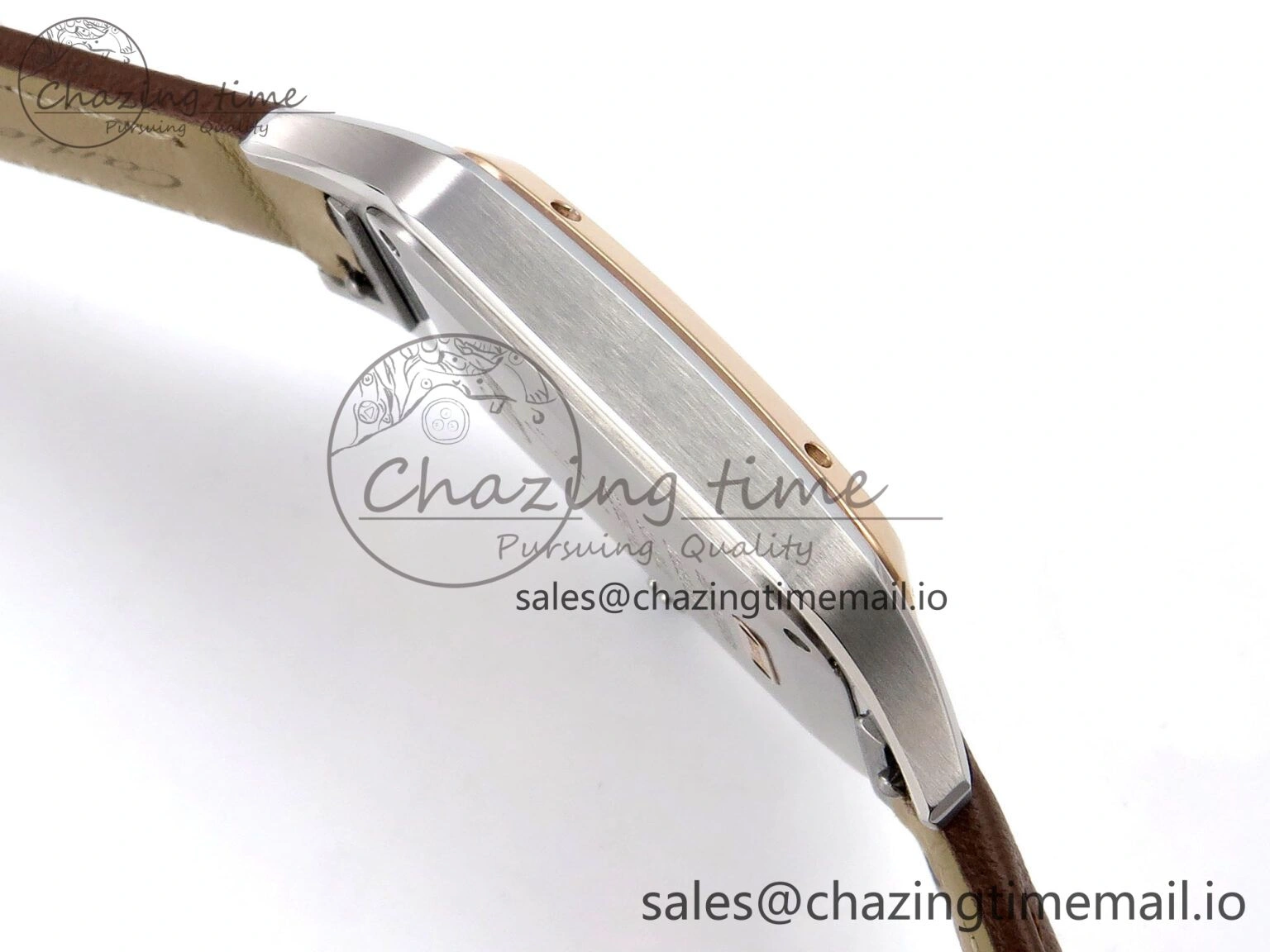 Santos Dumont 31.4mm SS RG AF 1:1 Best Edition Silver Dial on Brown Leather Strap A157