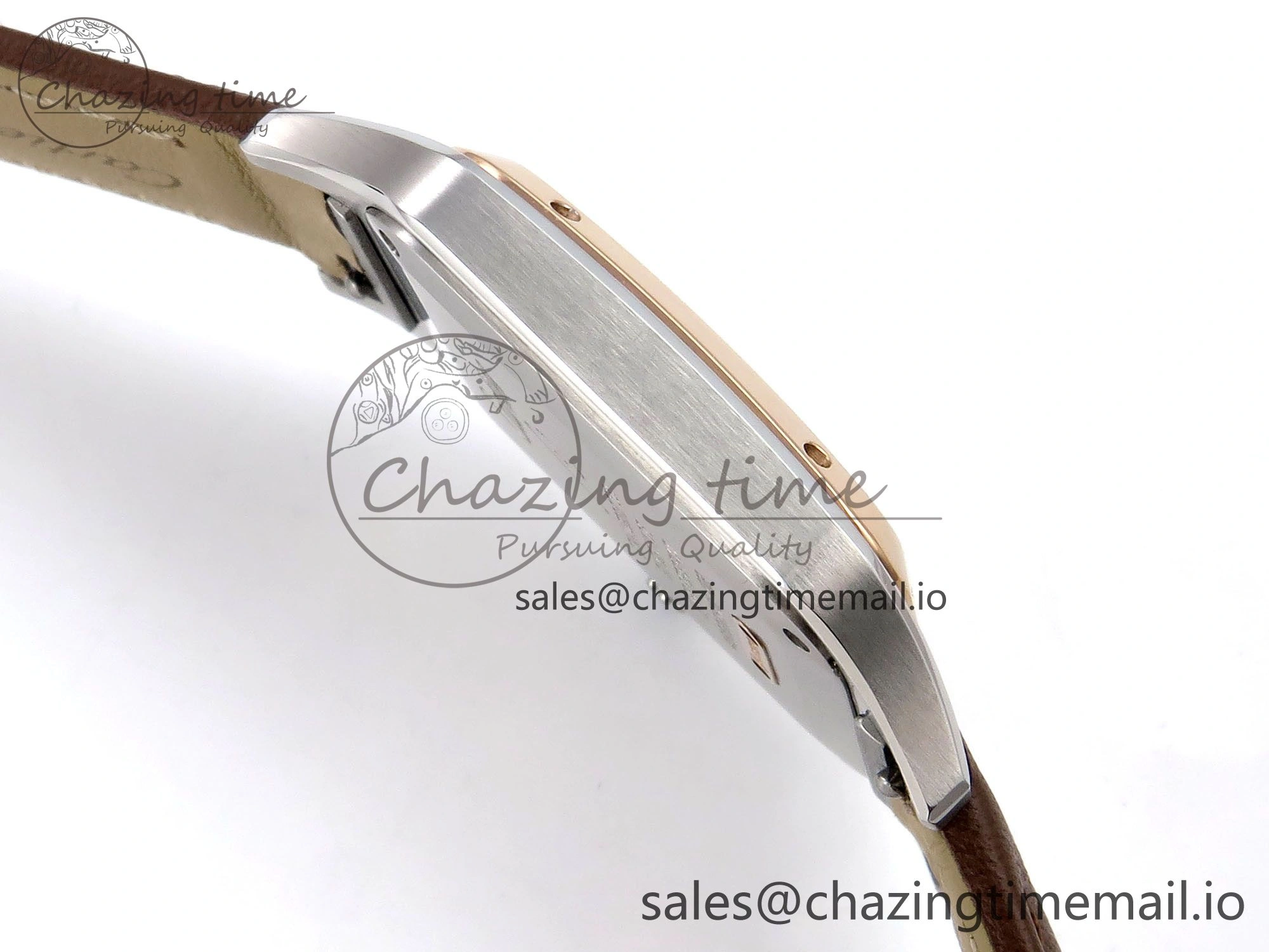 Santos Dumont 31.4mm SS RG AF 1:1 Best Edition Silver Dial on Brown Leather Strap A157