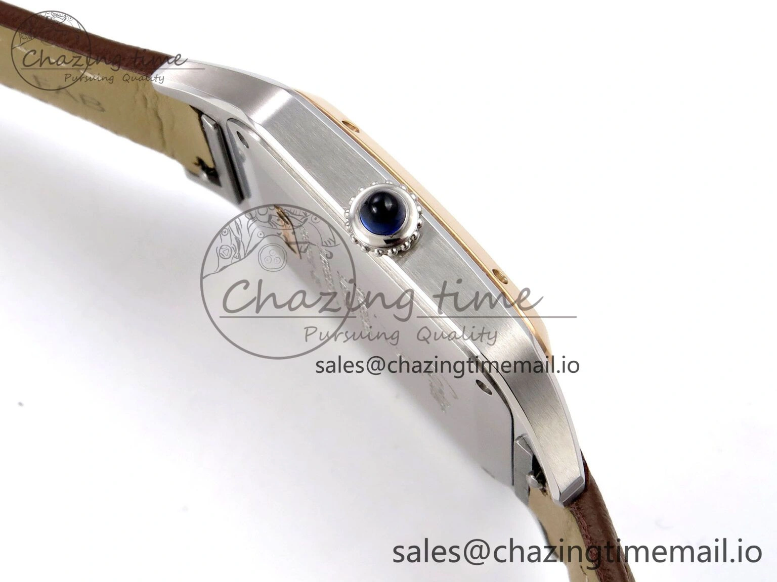 Santos Dumont 31.4mm SS RG AF 1:1 Best Edition Silver Dial on Brown Leather Strap A157