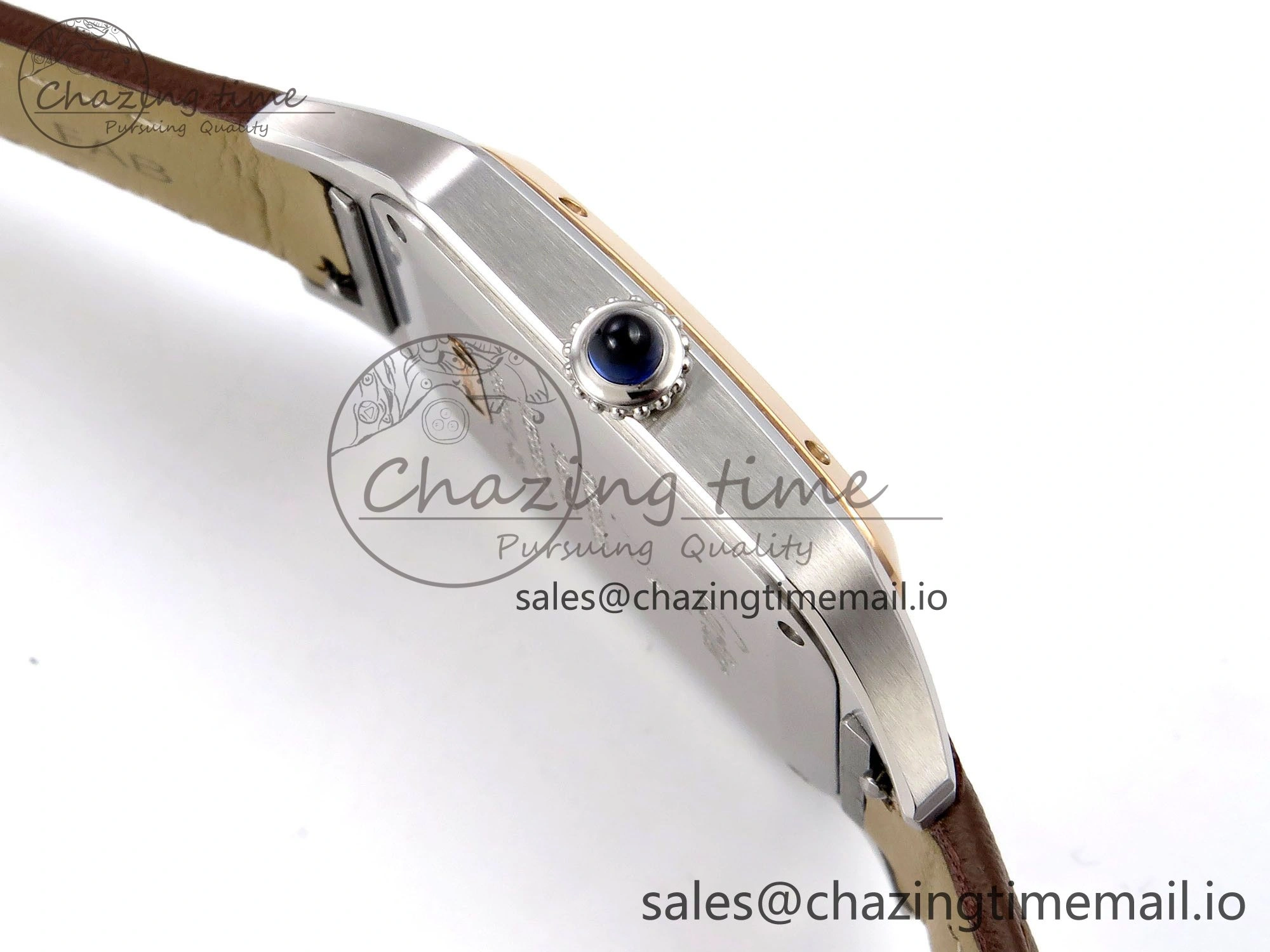 Santos Dumont 31.4mm SS RG AF 1:1 Best Edition Silver Dial on Brown Leather Strap A157