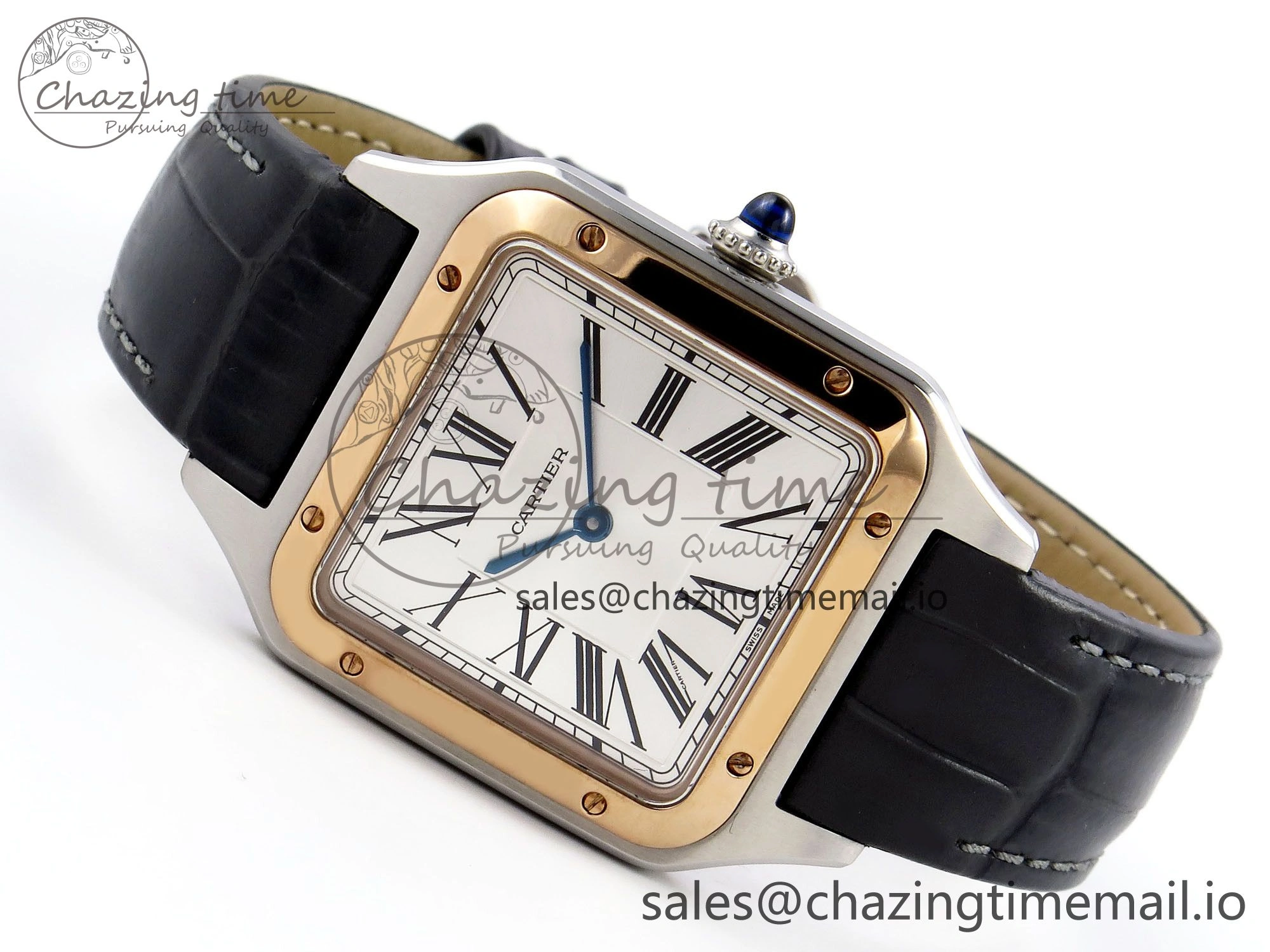 Santos Dumont 31.4mm SS RG AF 1:1 Best Edition Silver Dial on Gray Croco Strap A157