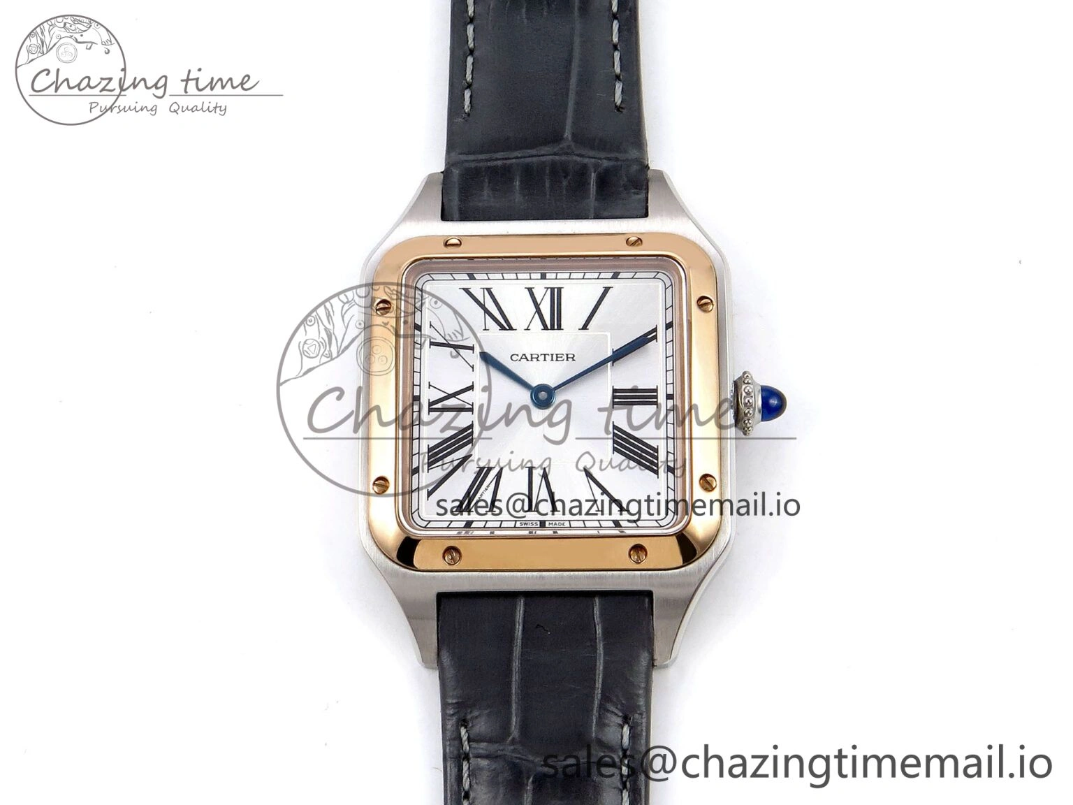 Santos Dumont 31.4mm SS RG AF 1:1 Best Edition Silver Dial on Gray Croco Strap A157