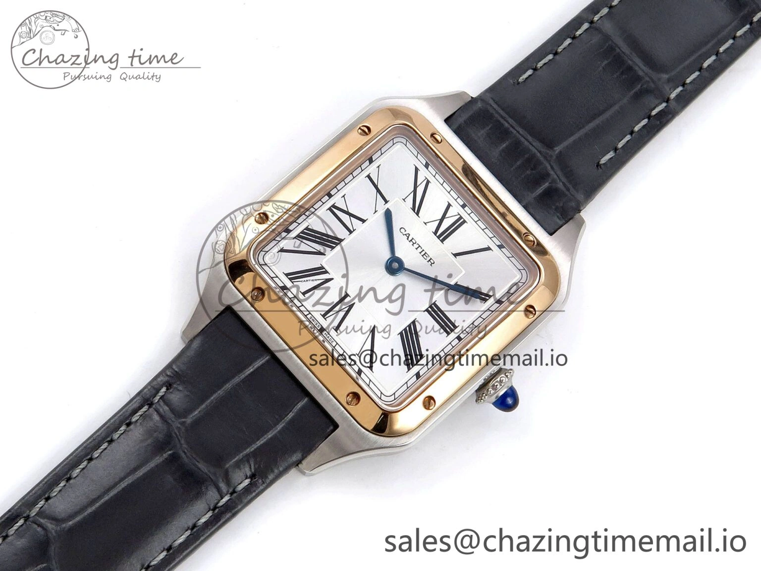 Santos Dumont 31.4mm SS RG AF 1:1 Best Edition Silver Dial on Gray Croco Strap A157