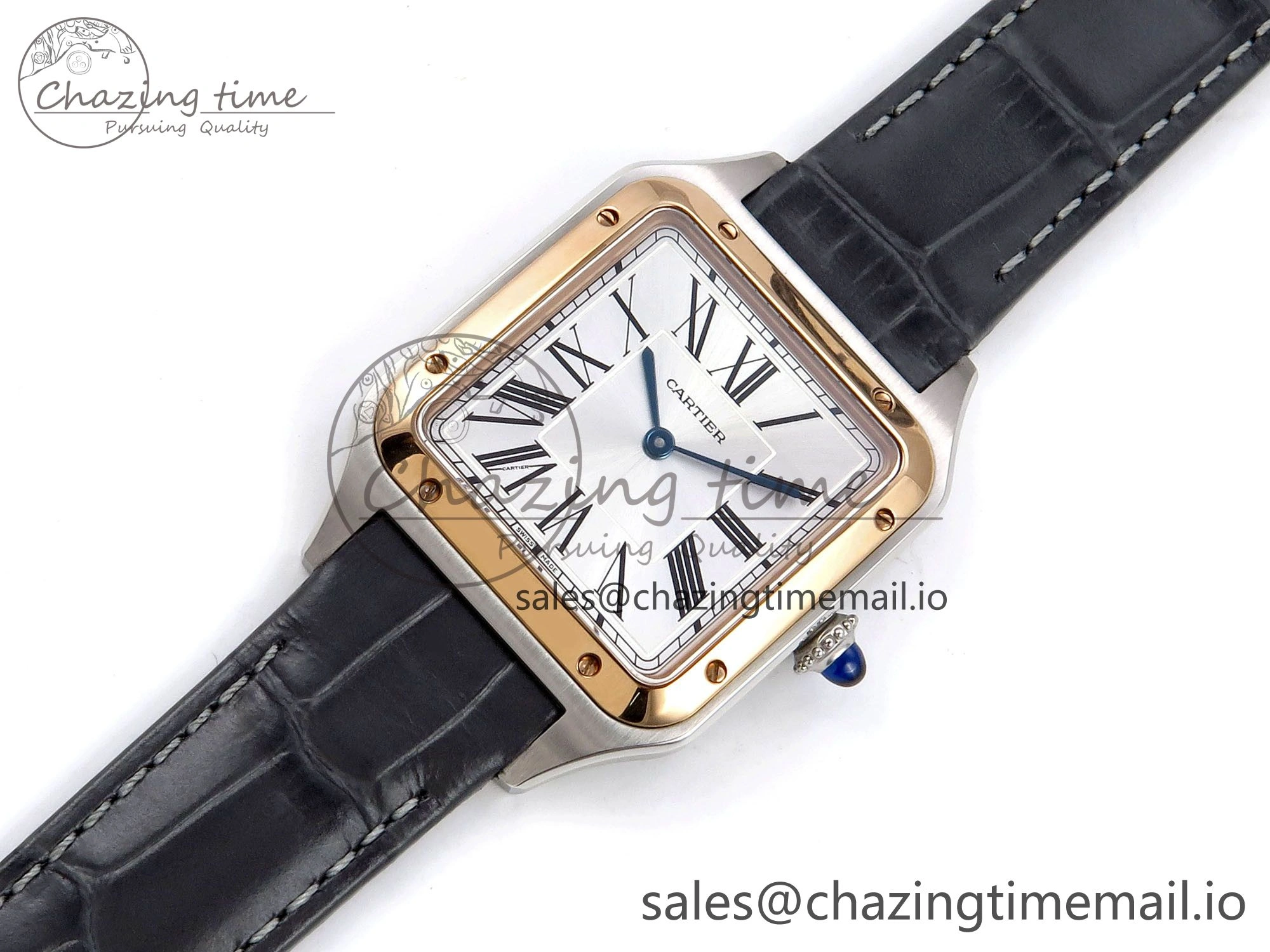 Santos Dumont 31.4mm SS RG AF 1:1 Best Edition Silver Dial on Gray Croco Strap A157