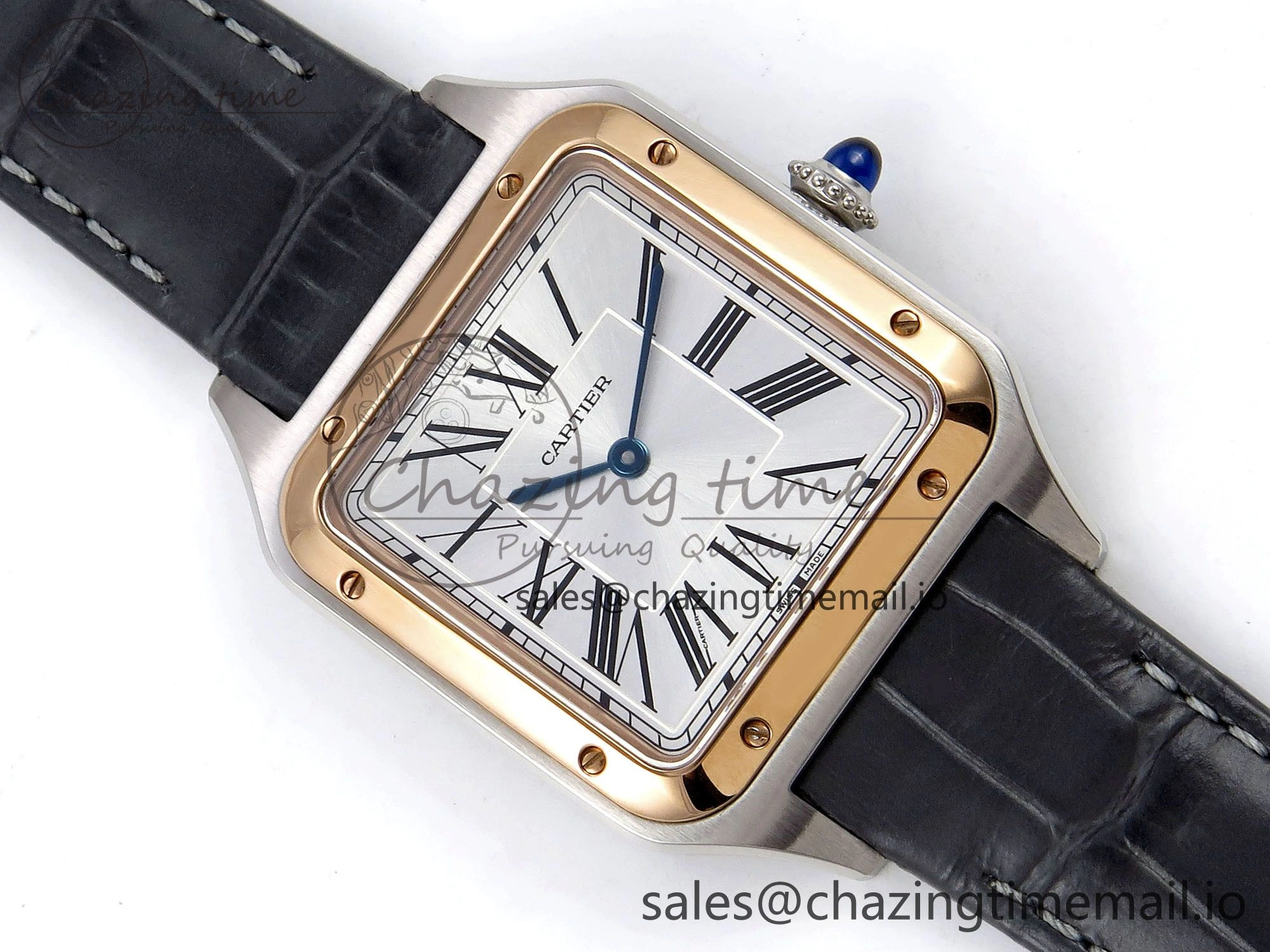 Santos Dumont 31.4mm SS RG AF 1:1 Best Edition Silver Dial on Gray Croco Strap A157