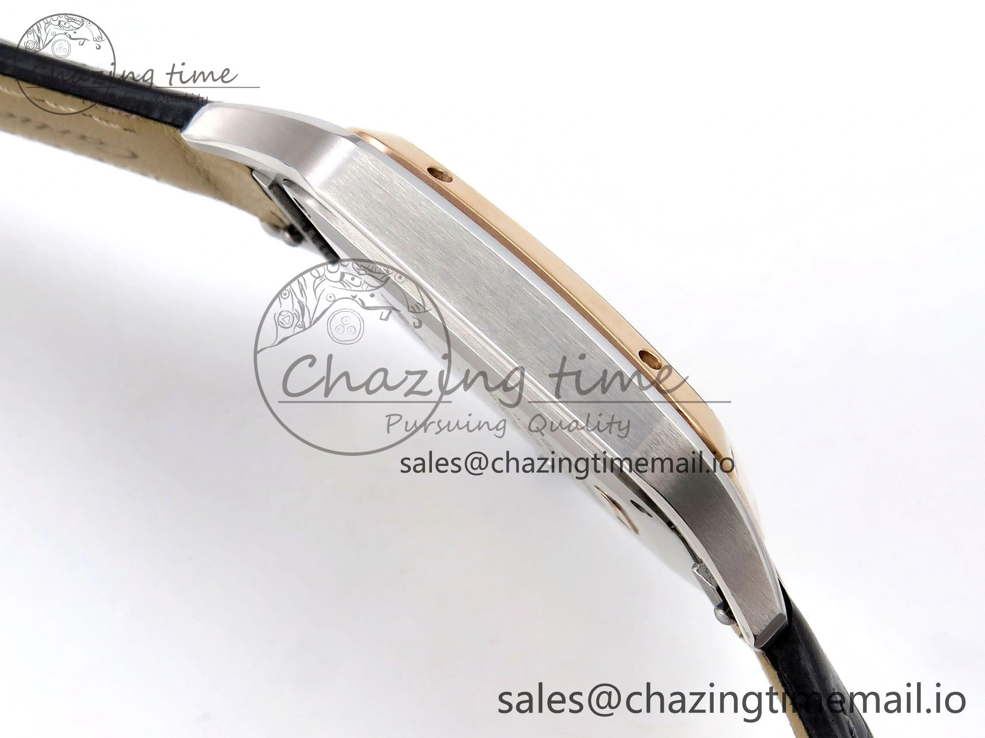 Santos Dumont 31.4mm SS RG AF 1:1 Best Edition Silver Dial on Gray Croco Strap A157