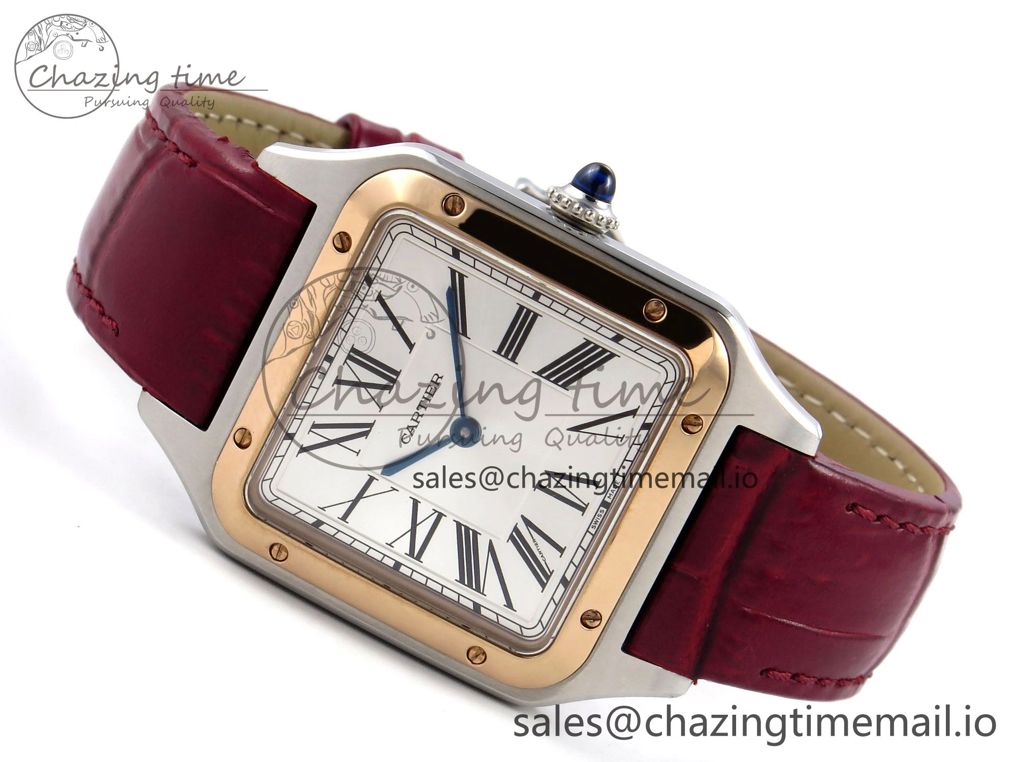 Santos Dumont 31.4mm SS RG AF 1:1 Best Edition Silver Dial on Red Croco Strap A157