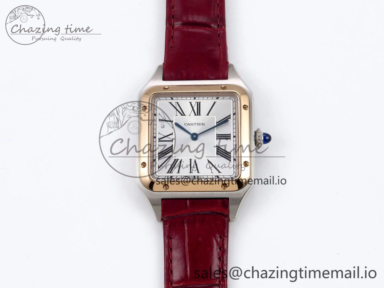 Santos Dumont 31.4mm SS RG AF 1:1 Best Edition Silver Dial on Red Croco Strap A157