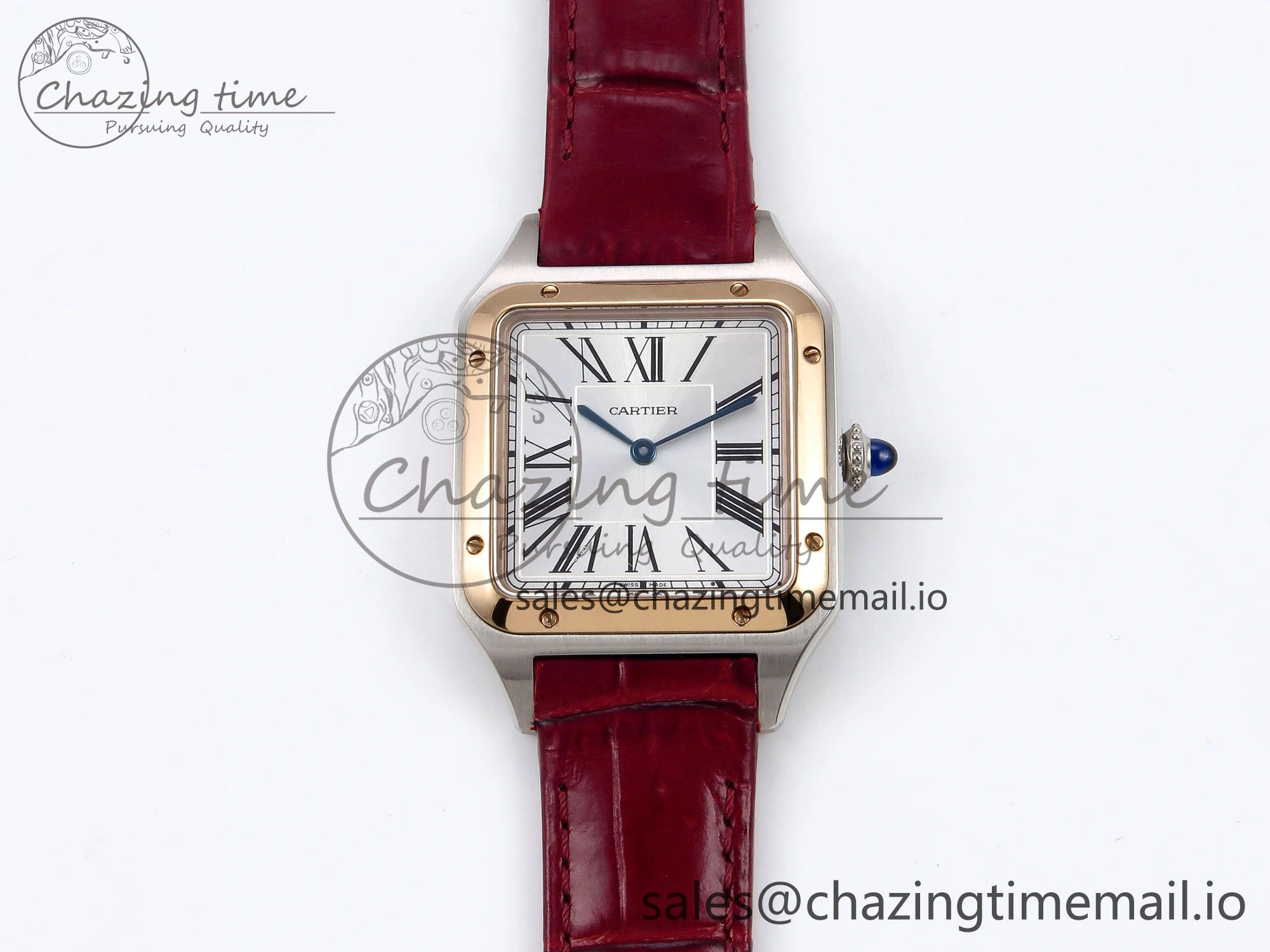 Santos Dumont 31.4mm SS RG AF 1:1 Best Edition Silver Dial on Red Croco Strap A157