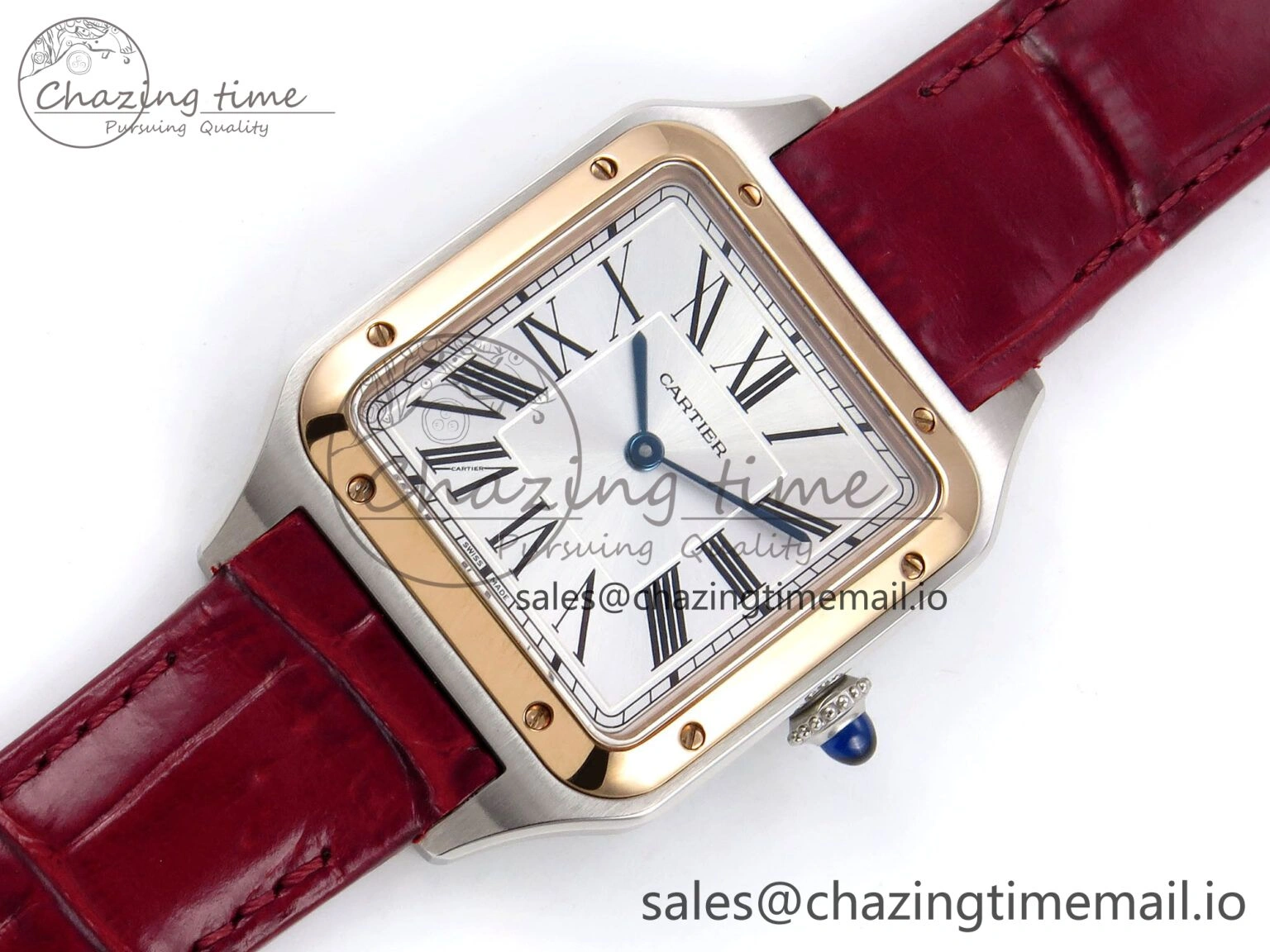 Santos Dumont 31.4mm SS RG AF 1:1 Best Edition Silver Dial on Red Croco Strap A157