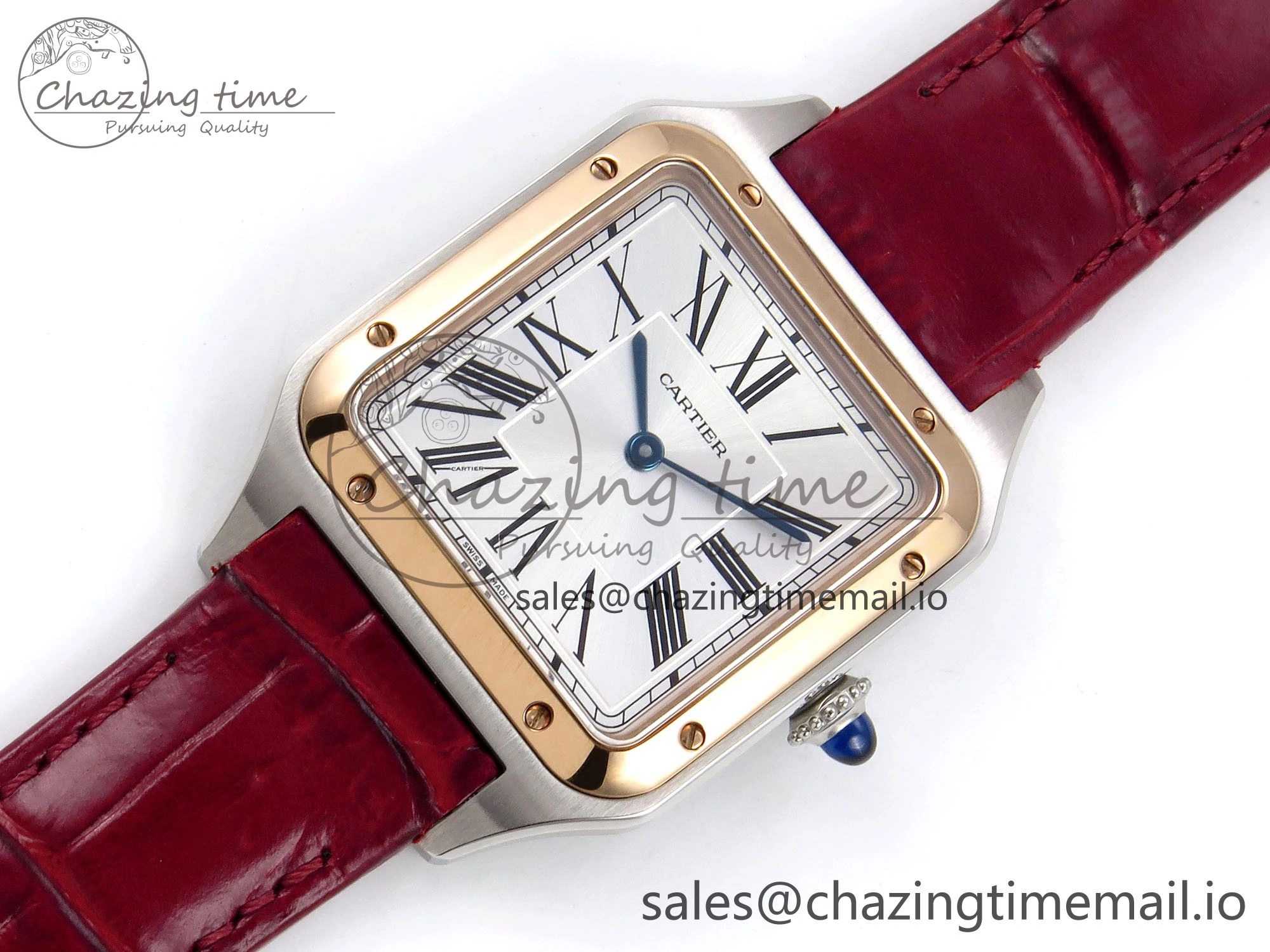 Santos Dumont 31.4mm SS RG AF 1:1 Best Edition Silver Dial on Red Croco Strap A157