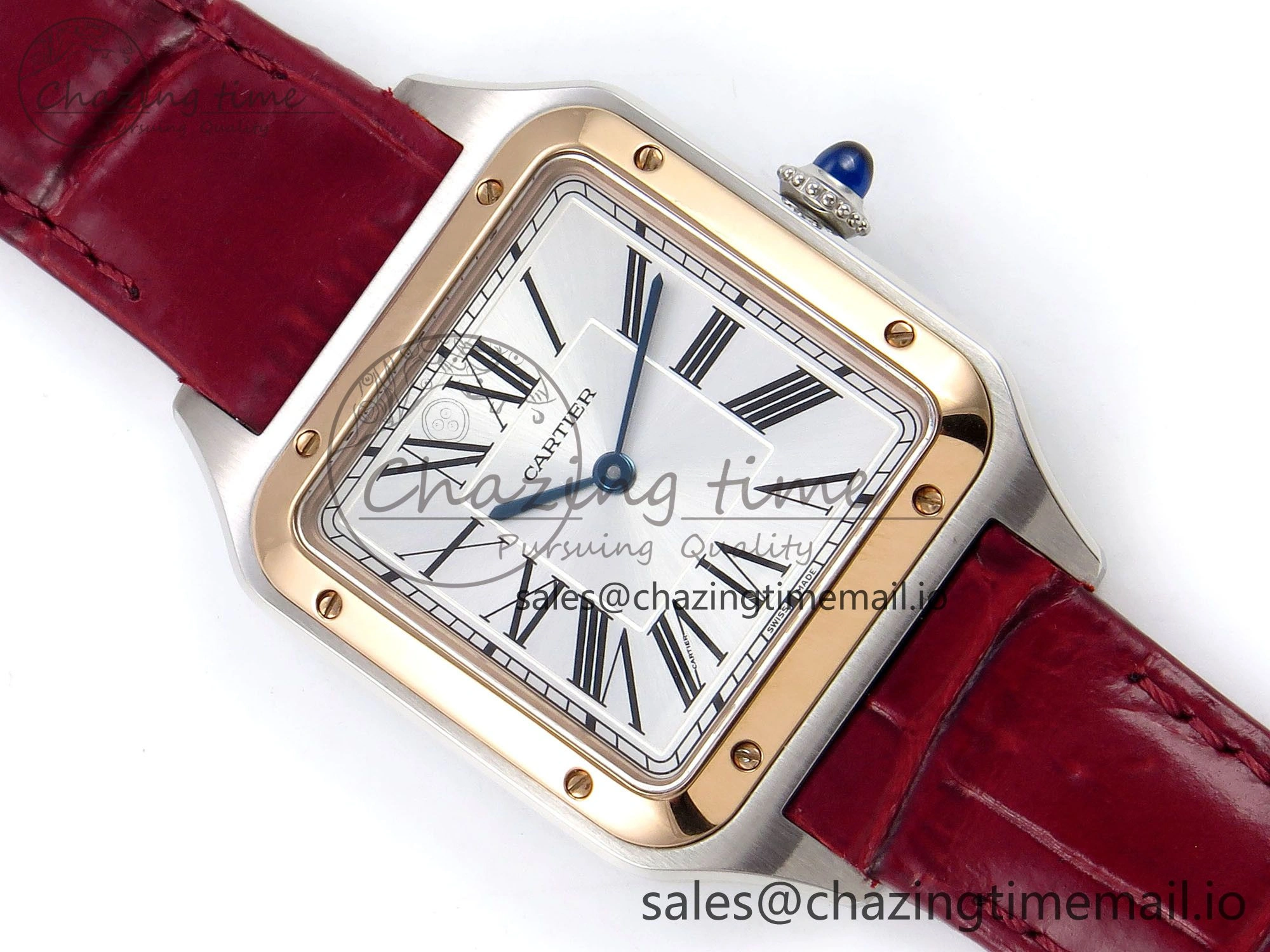 Santos Dumont 31.4mm SS RG AF 1:1 Best Edition Silver Dial on Red Croco Strap A157