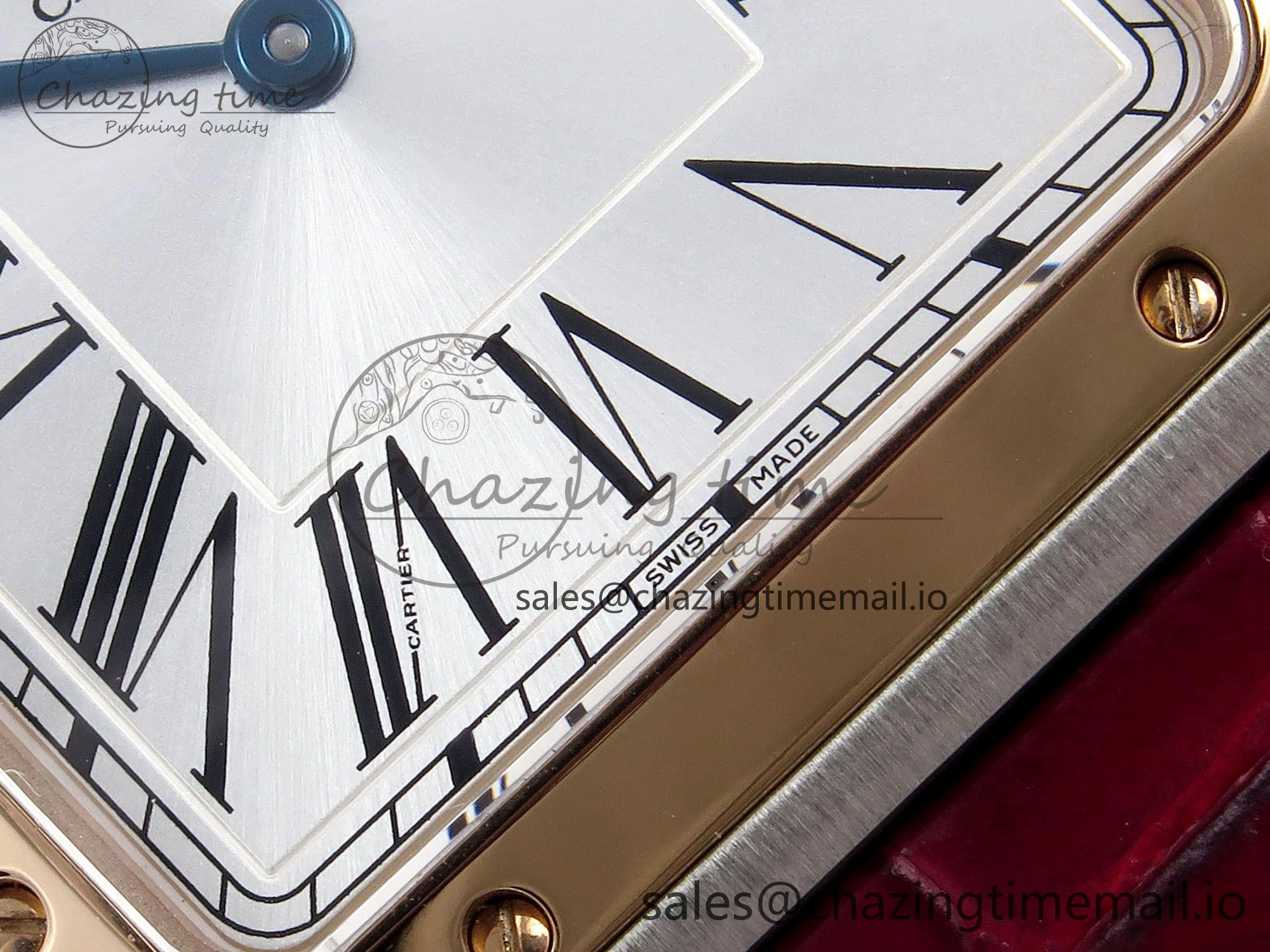 Santos Dumont 31.4mm SS RG AF 1:1 Best Edition Silver Dial on Red Croco Strap A157