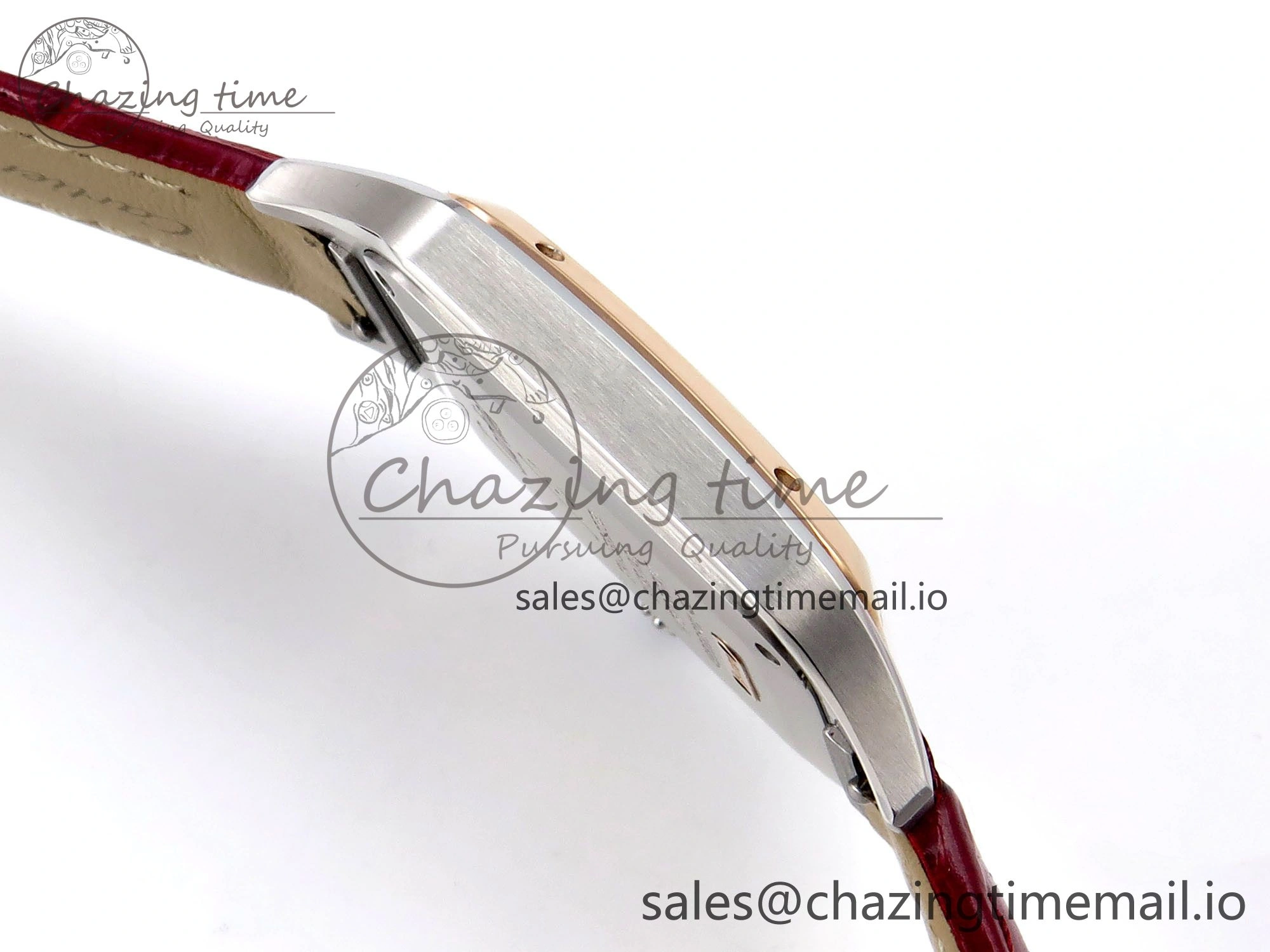 Santos Dumont 31.4mm SS RG AF 1:1 Best Edition Silver Dial on Red Croco Strap A157