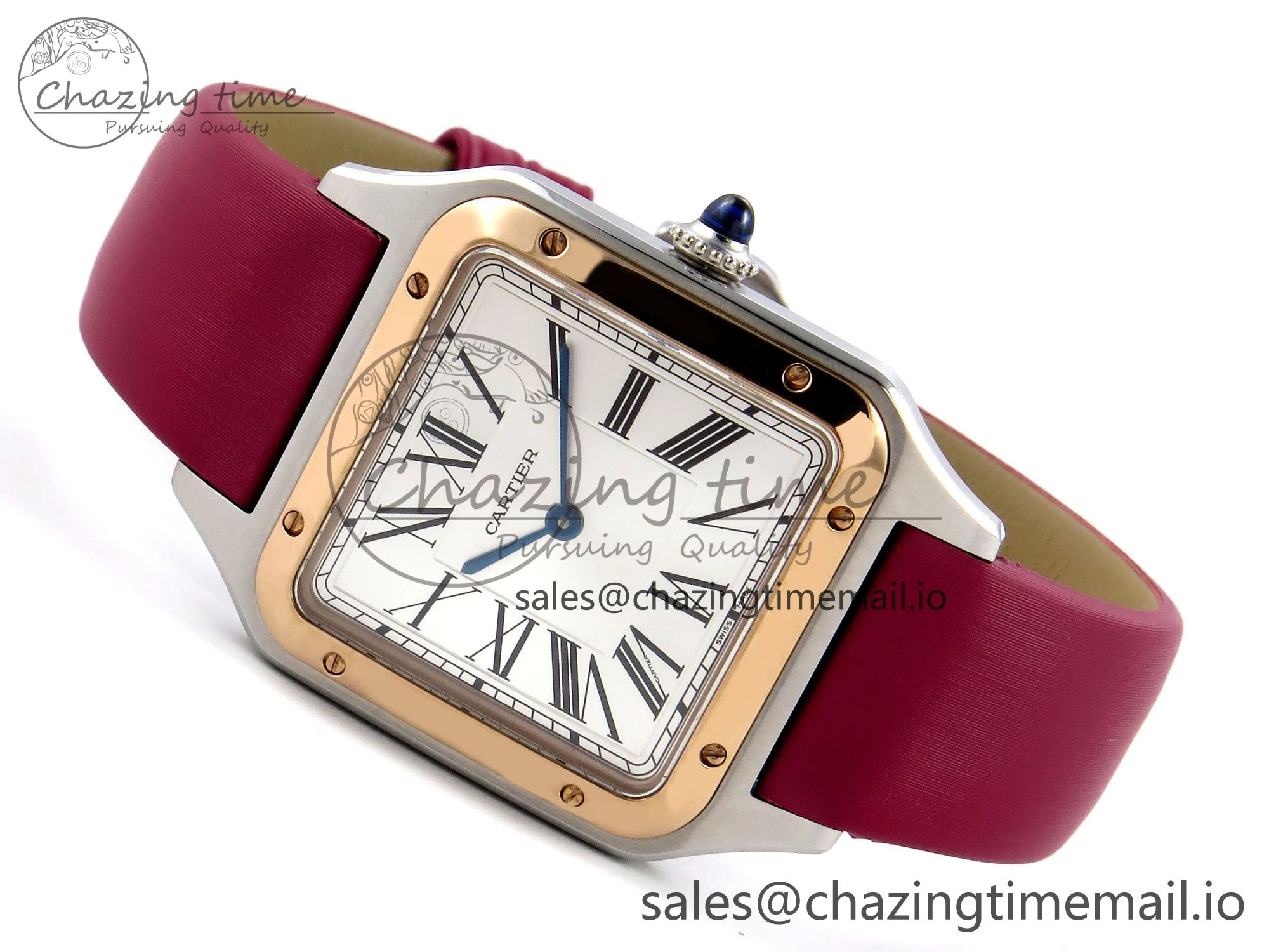 Santos Dumont 31.4mm SS RG AF 1:1 Best Edition Silver Dial on Red Fabric Strap A157