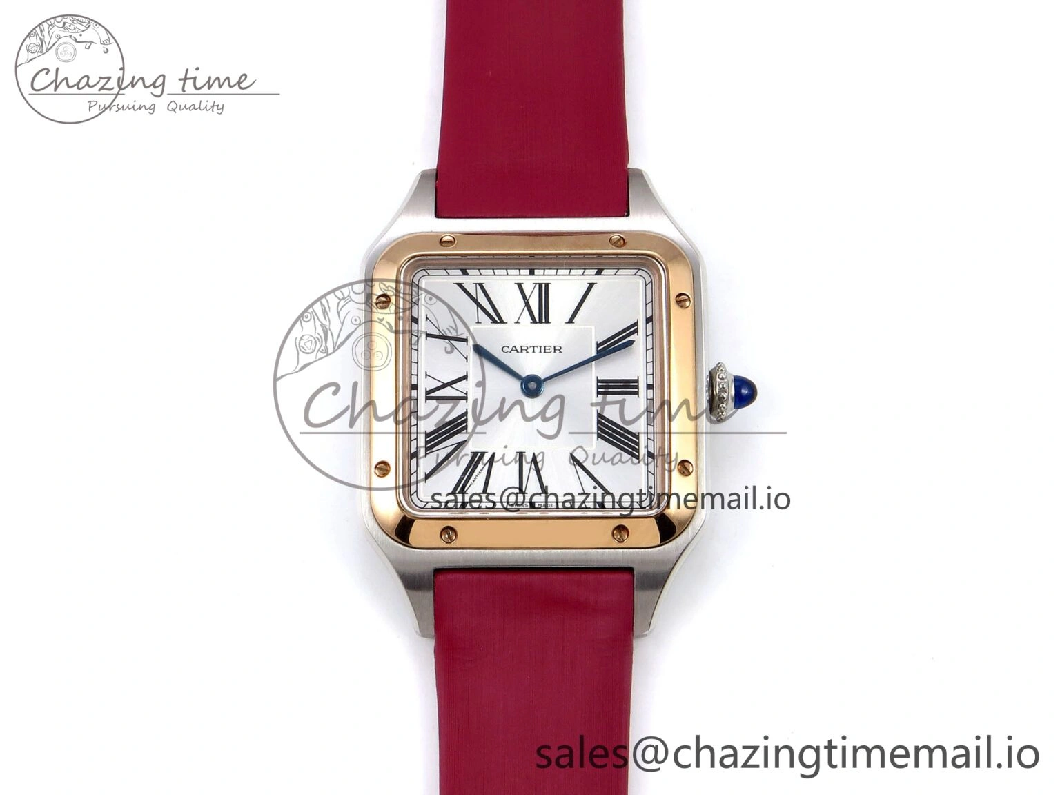 Santos Dumont 31.4mm SS RG AF 1:1 Best Edition Silver Dial on Red Fabric Strap A157