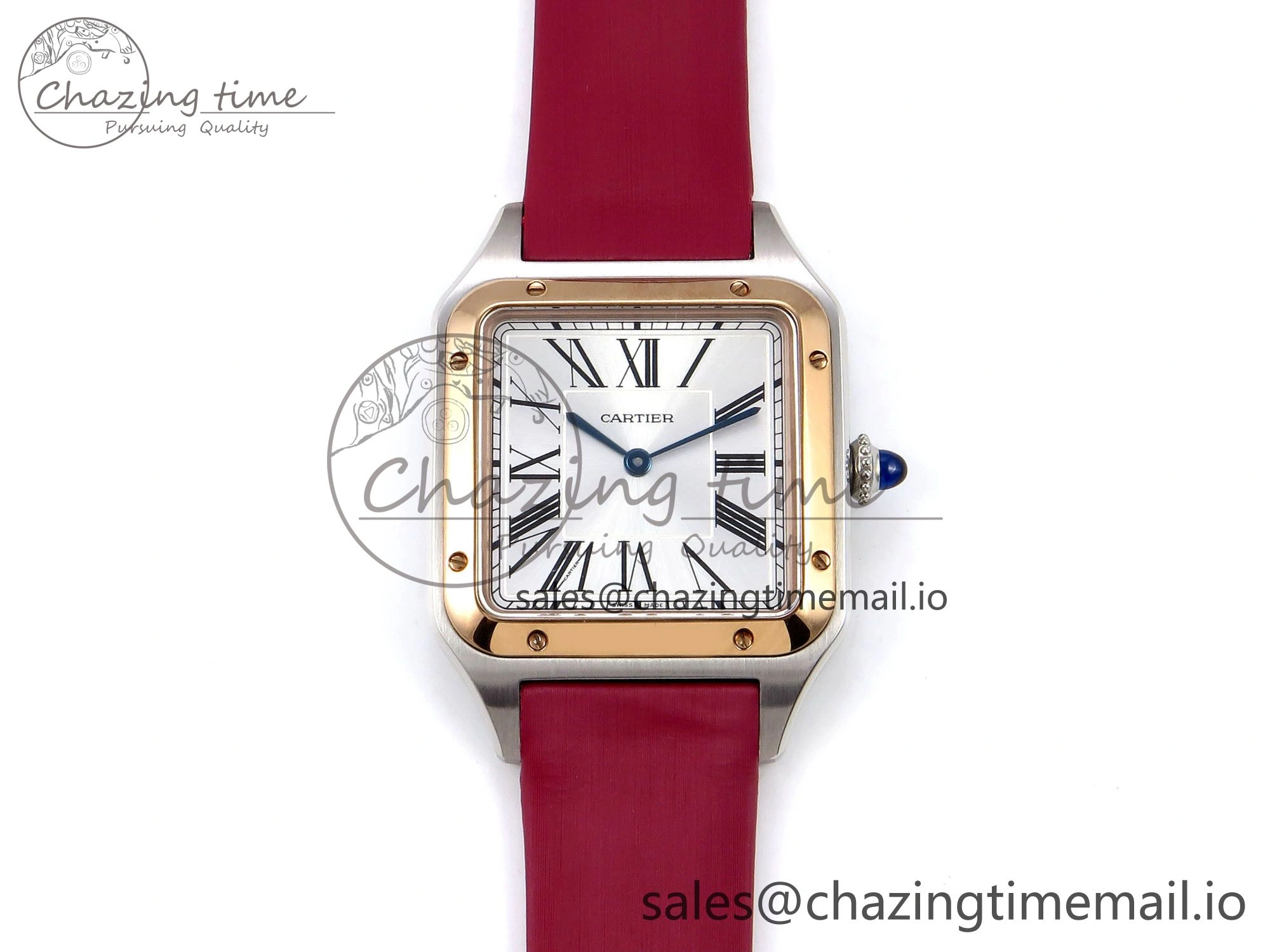 Santos Dumont 31.4mm SS RG AF 1:1 Best Edition Silver Dial on Red Fabric Strap A157