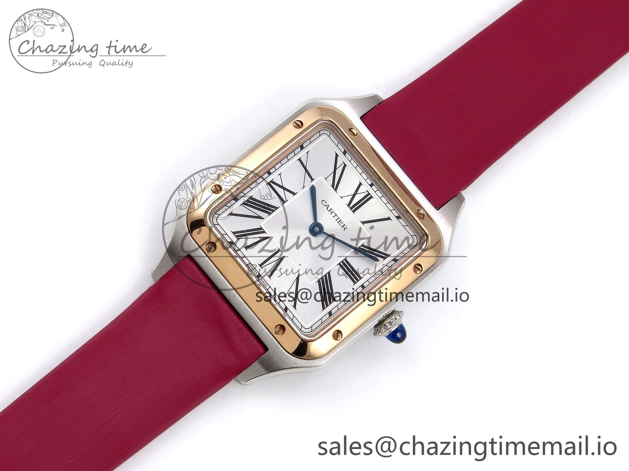Santos Dumont 31.4mm SS RG AF 1:1 Best Edition Silver Dial on Red Fabric Strap A157