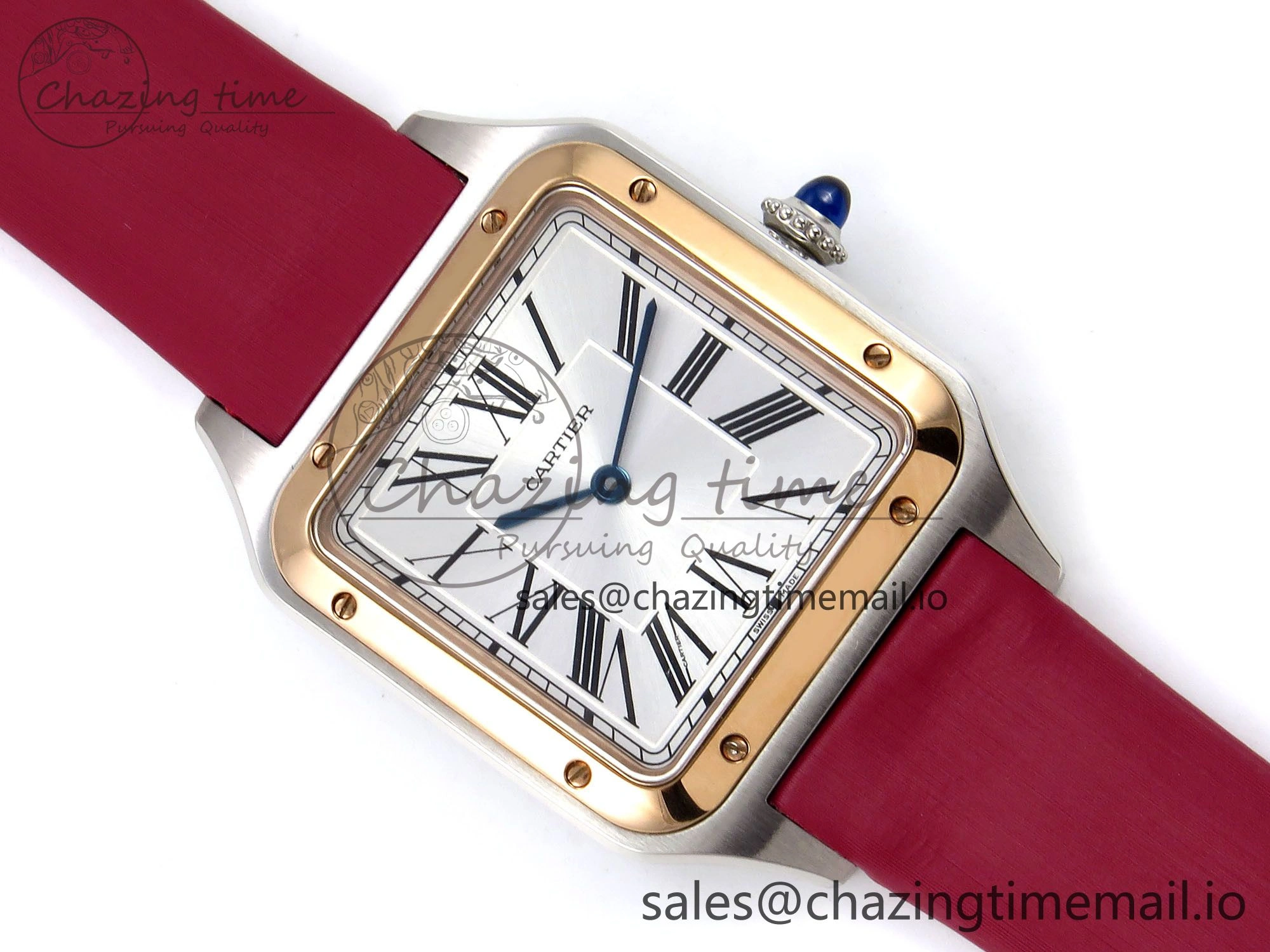 Santos Dumont 31.4mm SS RG AF 1:1 Best Edition Silver Dial on Red Fabric Strap A157