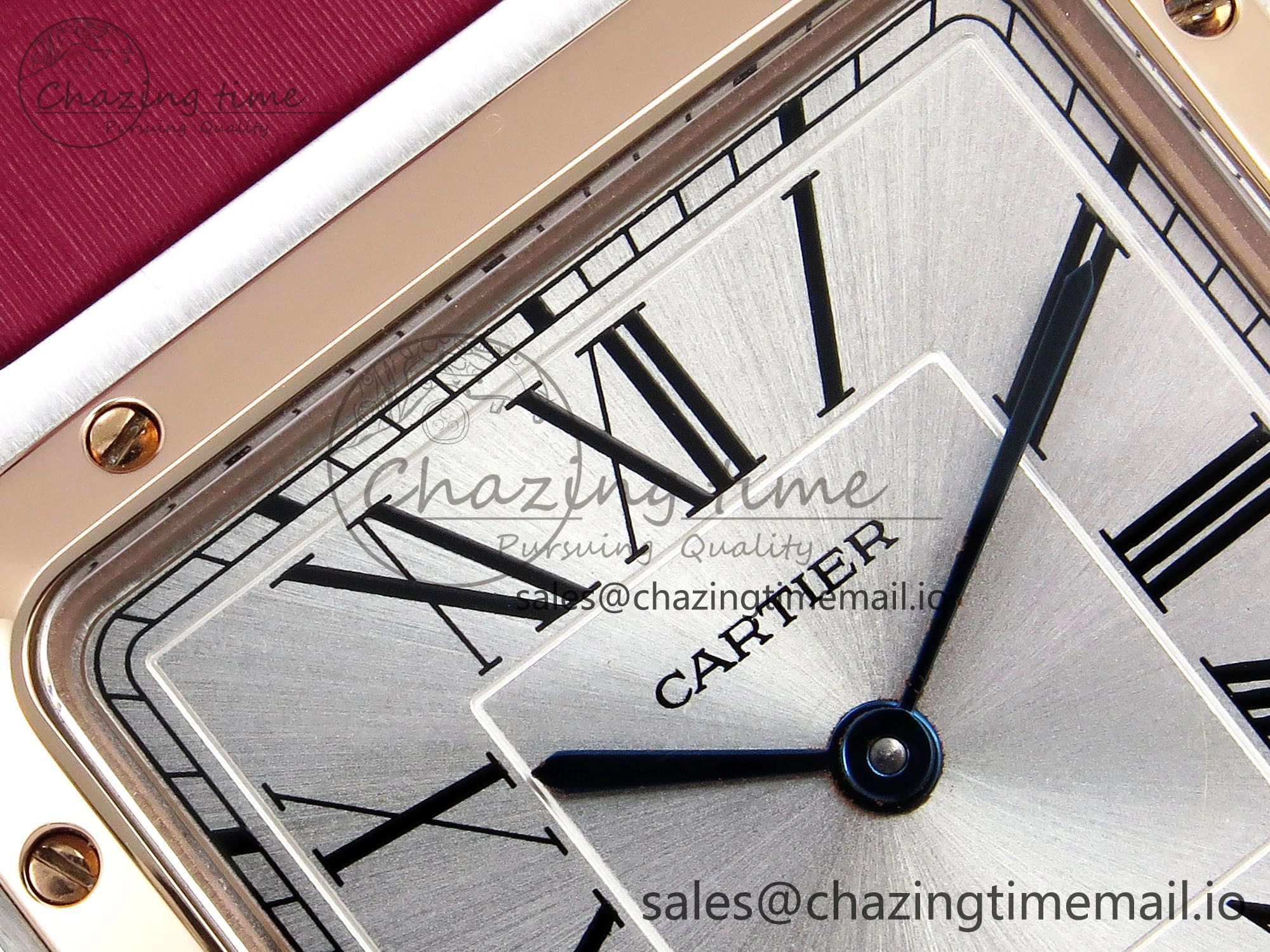 Santos Dumont 31.4mm SS RG AF 1:1 Best Edition Silver Dial on Red Fabric Strap A157
