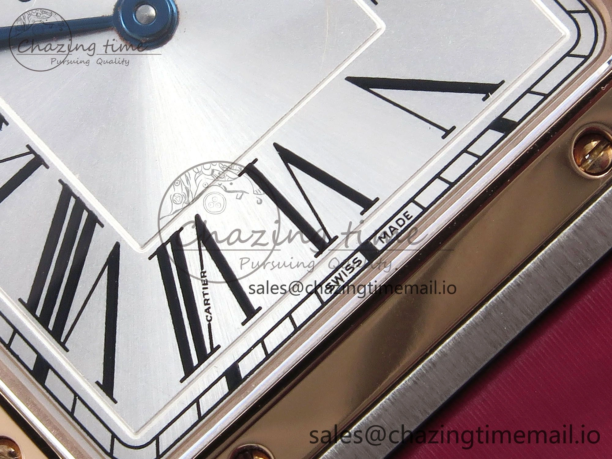 Santos Dumont 31.4mm SS RG AF 1:1 Best Edition Silver Dial on Red Fabric Strap A157