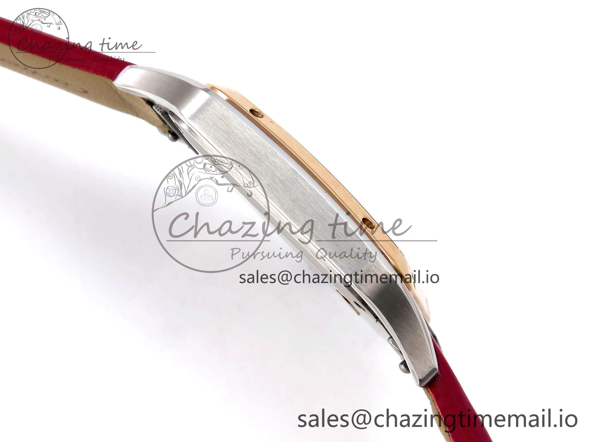 Santos Dumont 31.4mm SS RG AF 1:1 Best Edition Silver Dial on Red Fabric Strap A157
