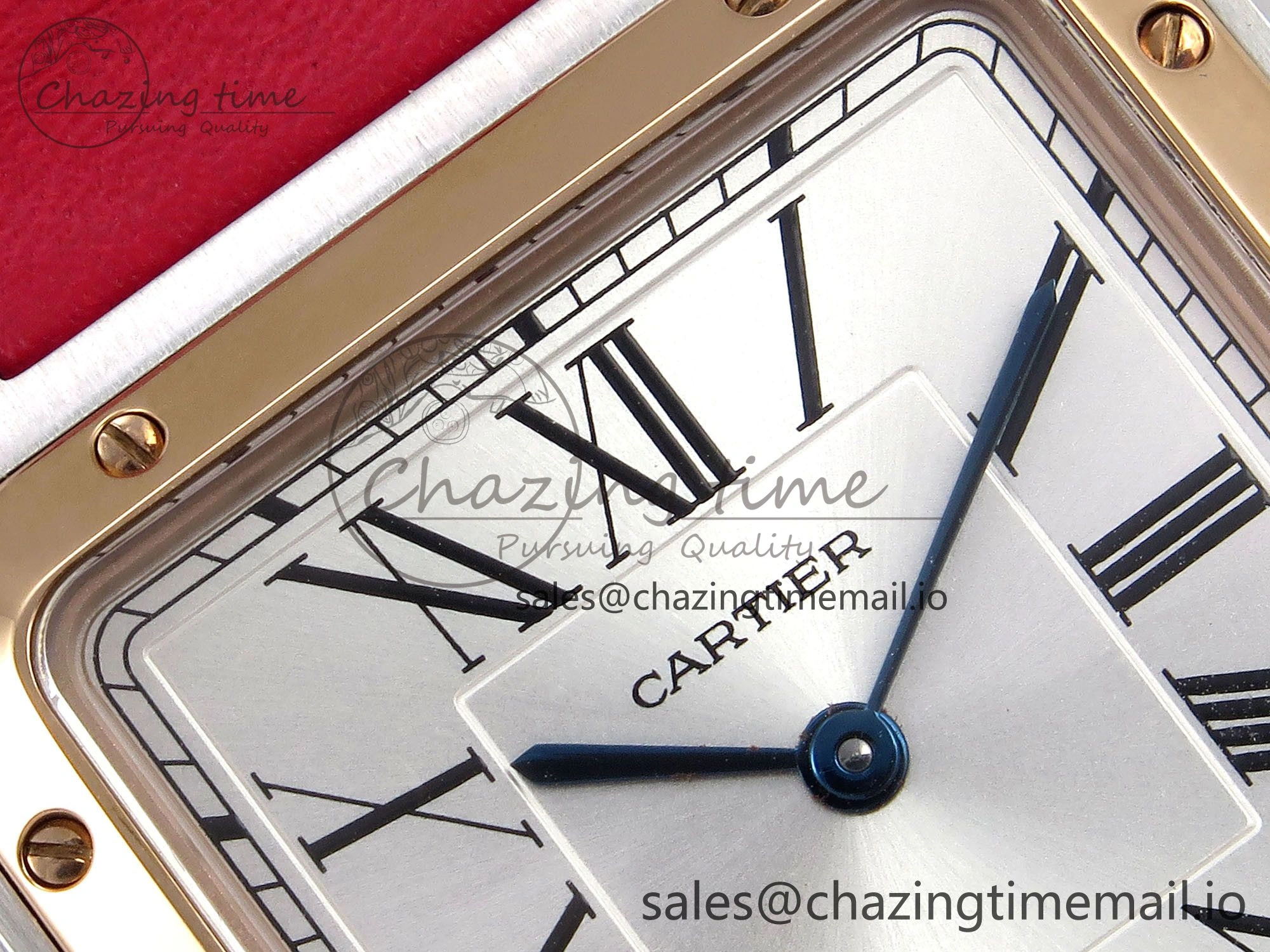 Santos Dumont 31.4mm SS RG AF 1:1 Best Edition Silver Dial on Red Leather Strap A157