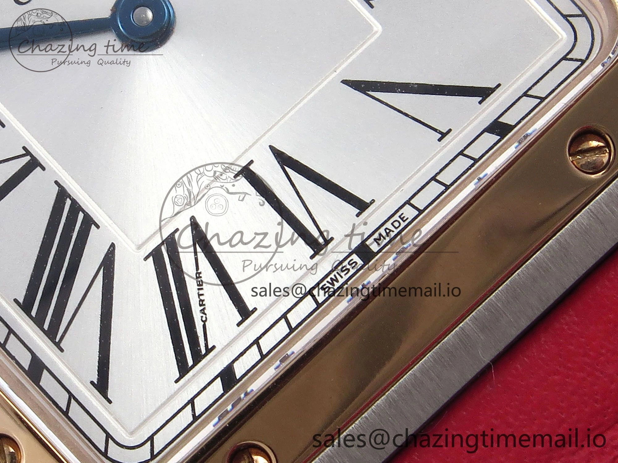 Santos Dumont 31.4mm SS RG AF 1:1 Best Edition Silver Dial on Red Leather Strap A157