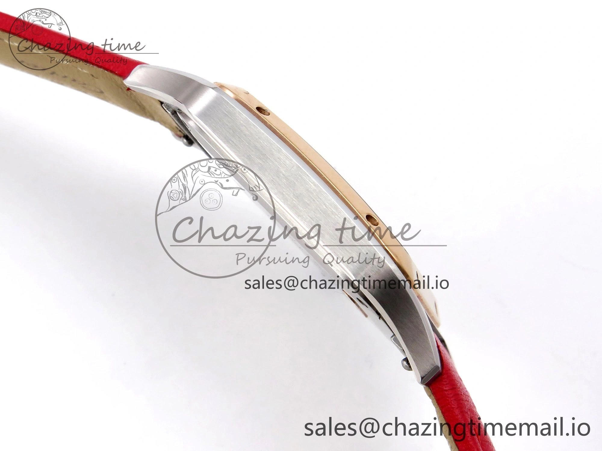 Santos Dumont 31.4mm SS RG AF 1:1 Best Edition Silver Dial on Red Leather Strap A157