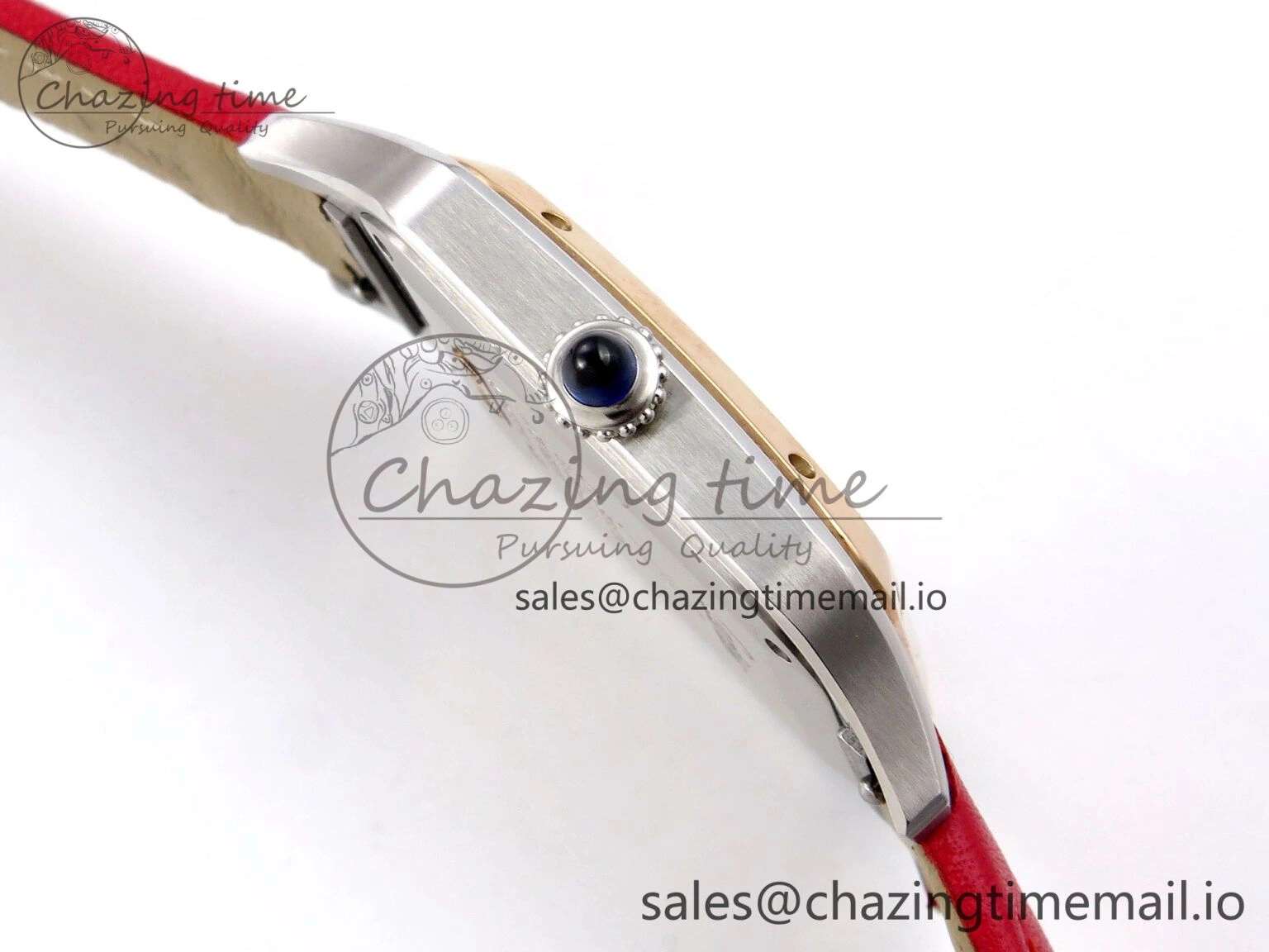 Santos Dumont 31.4mm SS RG AF 1:1 Best Edition Silver Dial on Red Leather Strap A157