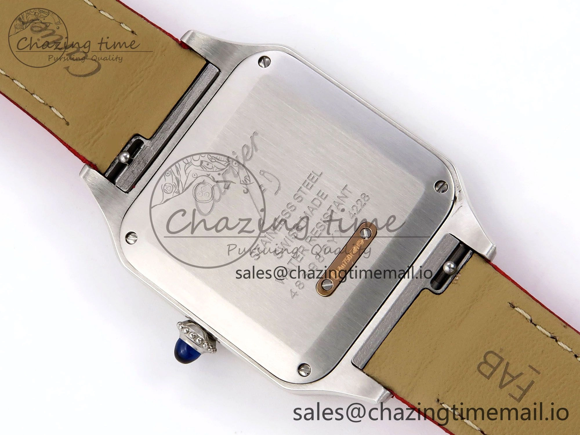 Santos Dumont 31.4mm SS RG AF 1:1 Best Edition Silver Dial on Red Leather Strap A157