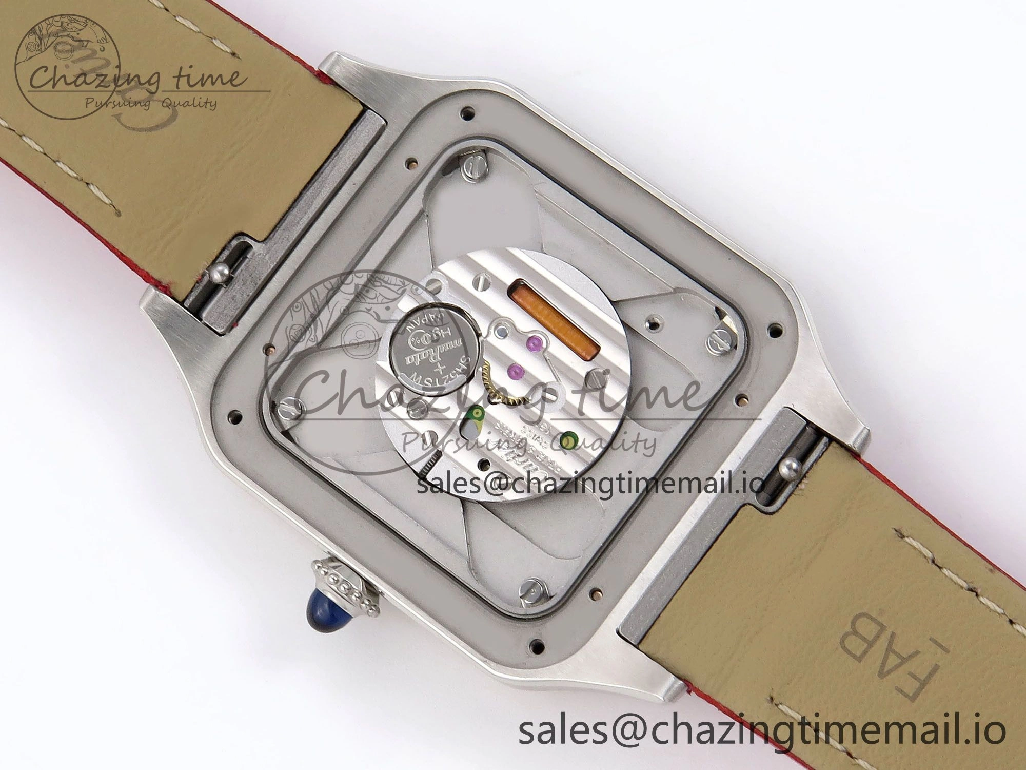 Santos Dumont 31.4mm SS RG AF 1:1 Best Edition Silver Dial on Red Leather Strap A157