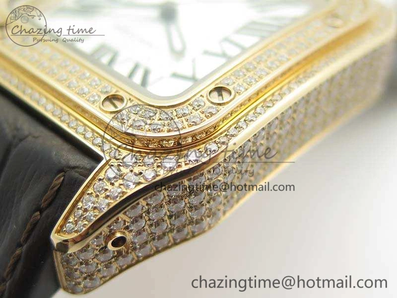 Santos Ladies 33mm RG Full Paved Diam Case V6F 1:1 Best Edition White Dial On Leather Strap SEIKO NH05A