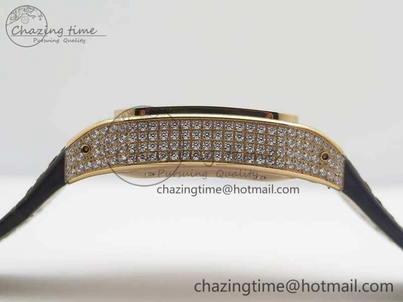 Santos Ladies 33mm RG Full Paved Diam Case V6F 1:1 Best Edition White Dial On Leather Strap SEIKO NH05A